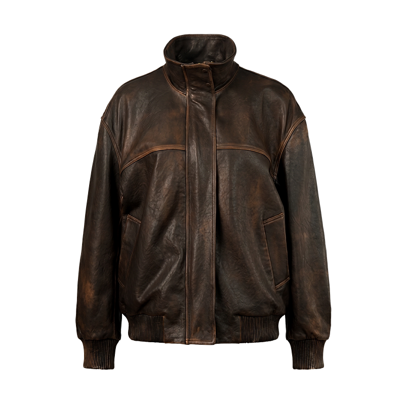 Dark Brown Vintage Distressed Leather Jacket
