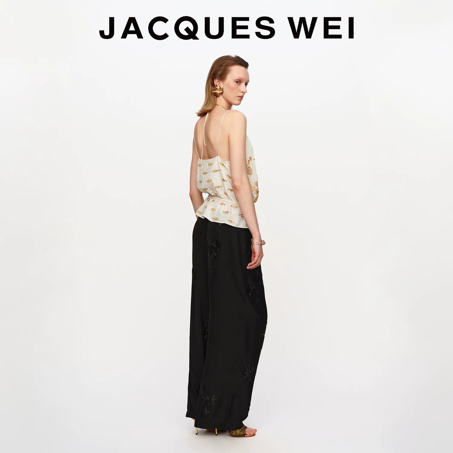 Black Floral Embroidered Tailored Trousers