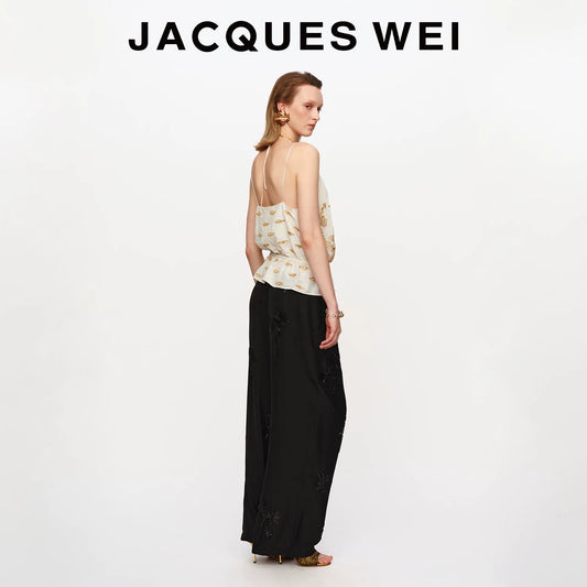 Black Floral Embroidered Tailored Trousers
