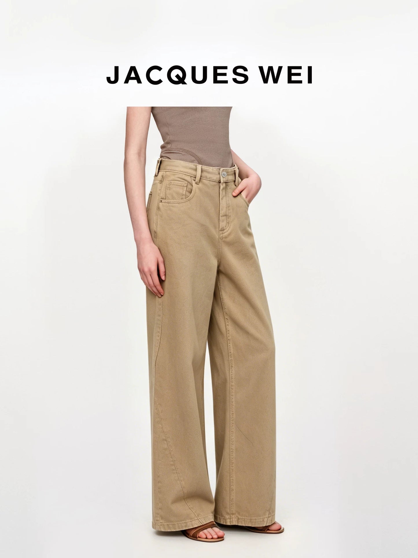 Khaki Casual Wide-Leg Trousers