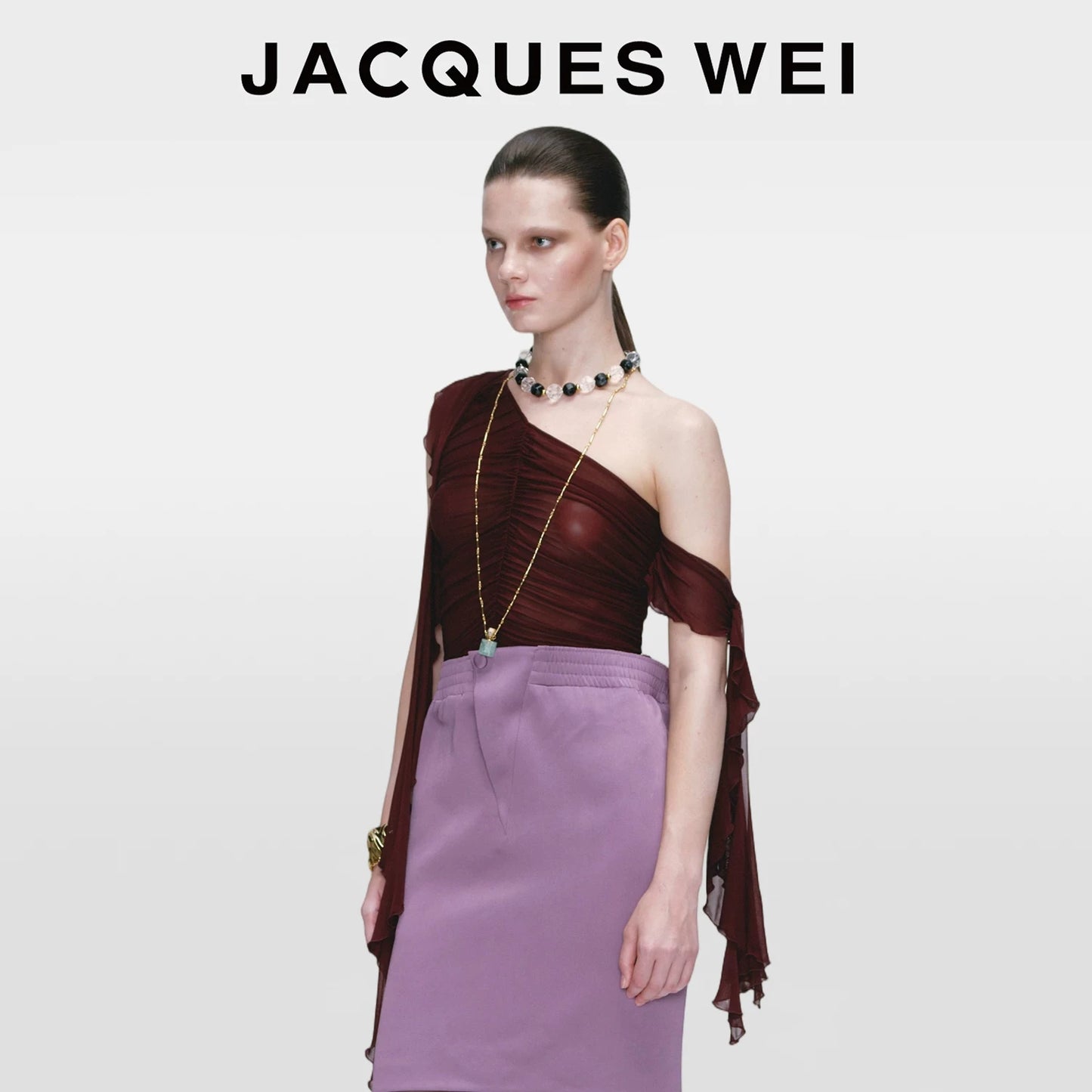 Dark Brown Draped Mesh Top