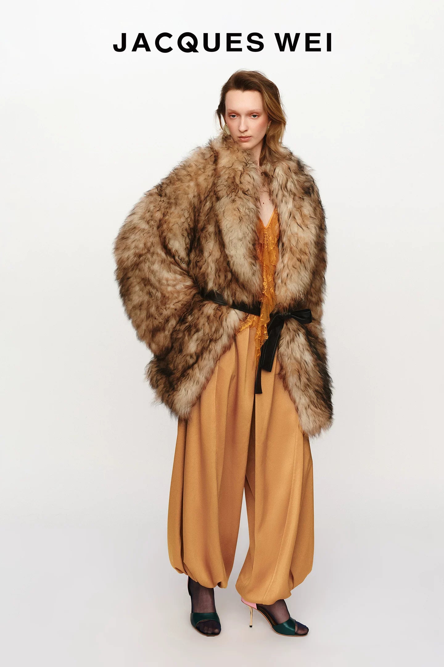 Golden Brown Draped Silk Blend Trousers