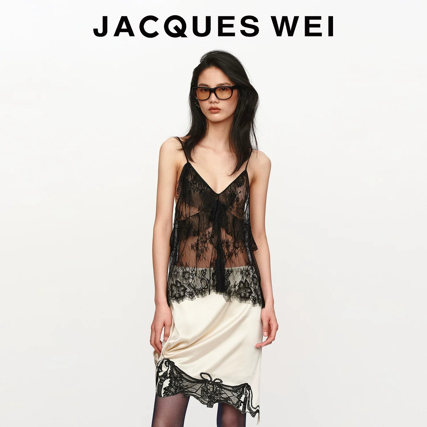 Contrast Lace Embroidered Twist Knot Satin Midi Skirt
