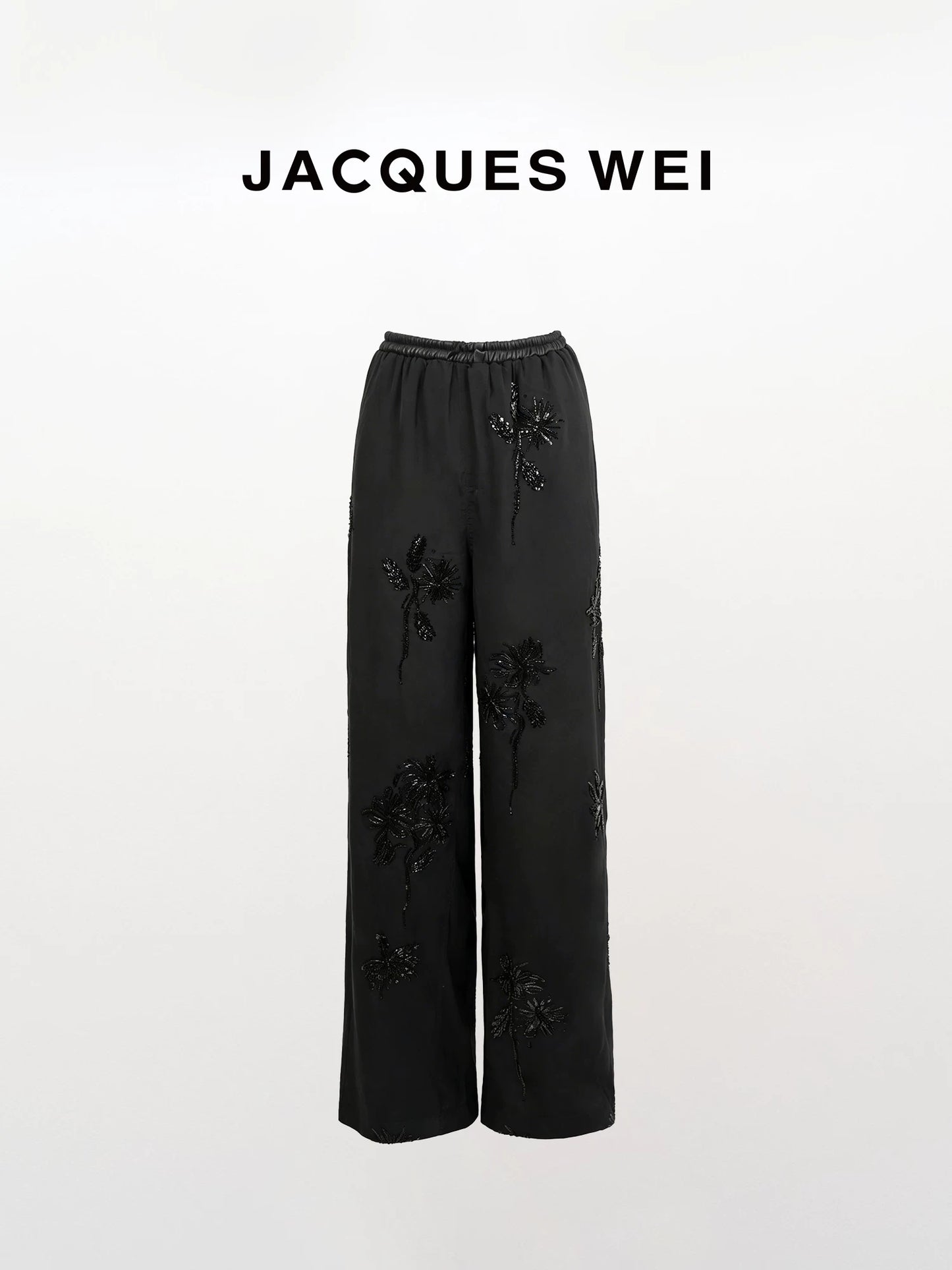 Black Floral Embroidered Tailored Trousers