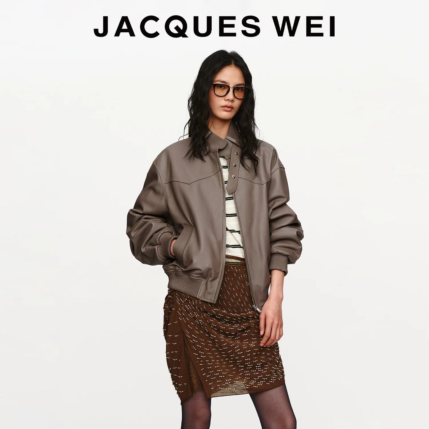 Pearl Gray Lambskin Leather Blazer Jacket