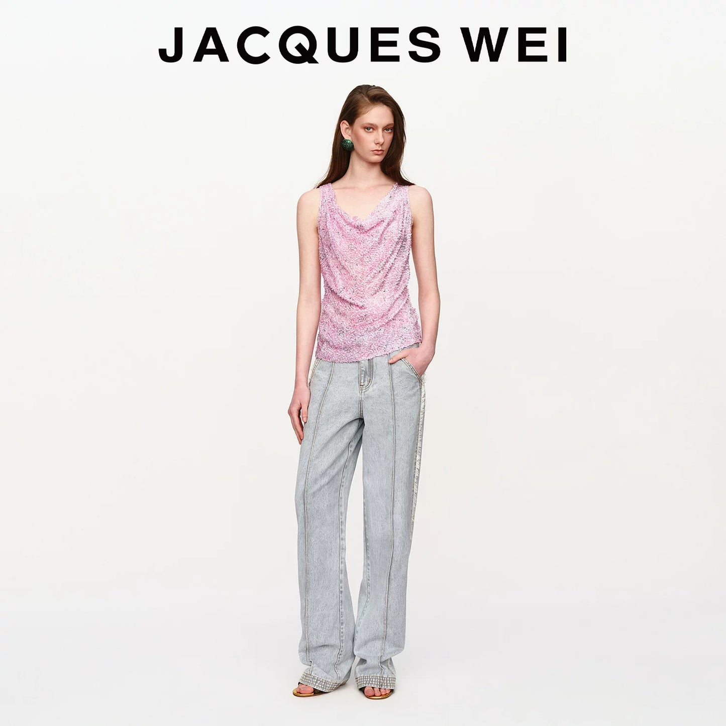 Light Gray Frayed Straight-Leg Jeans