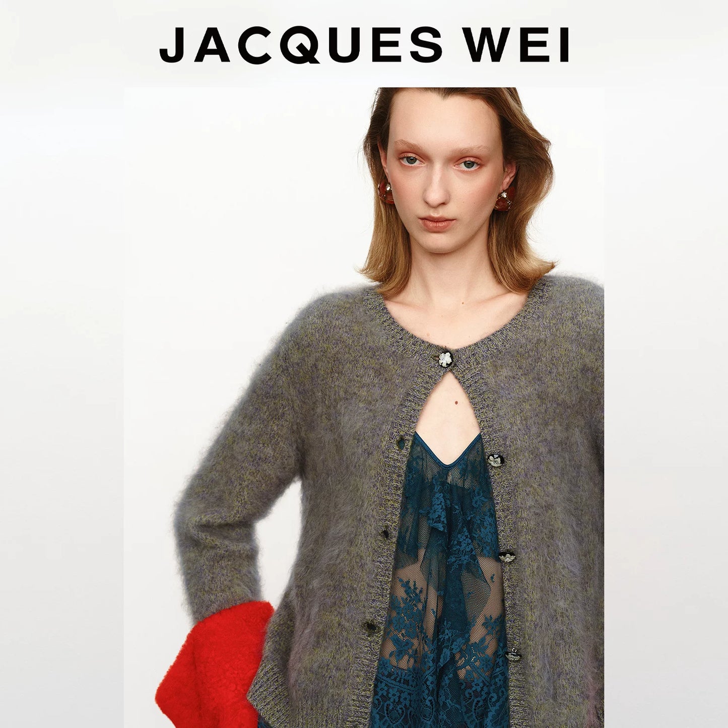 Merino Wool Knit Cardigan with Detachable Leather Sleeves