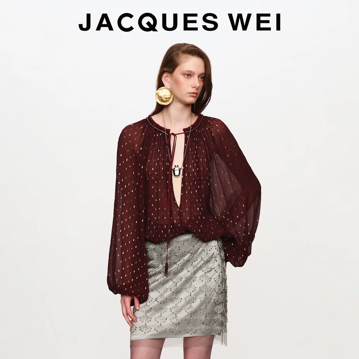 Lurex Sheer V-Neck Shirt