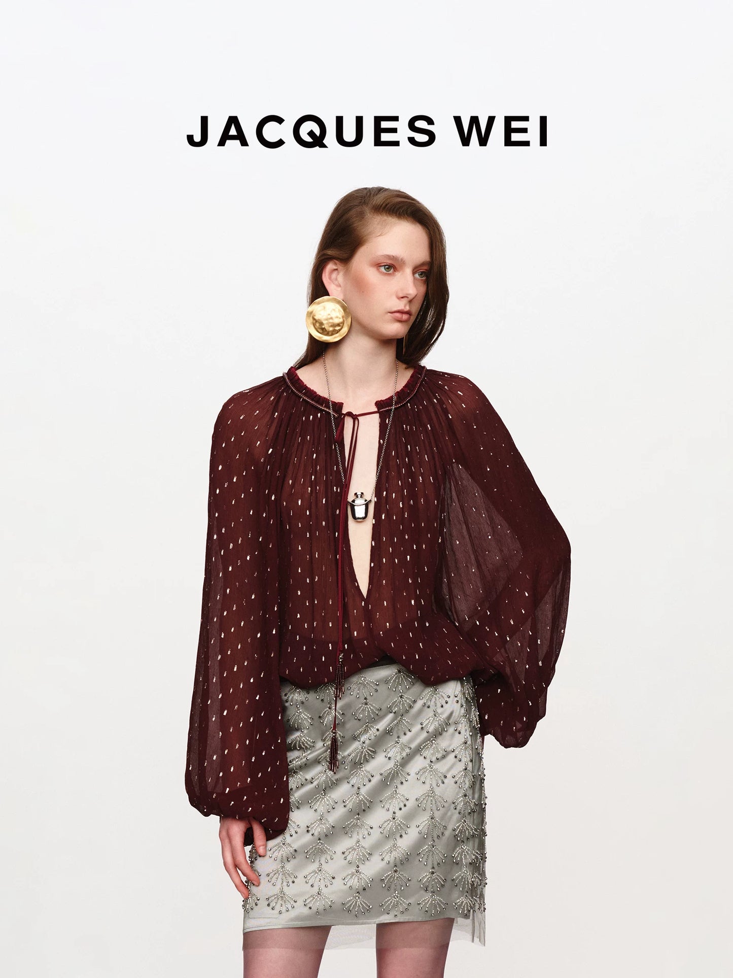 Lurex Sheer V-Neck Shirt