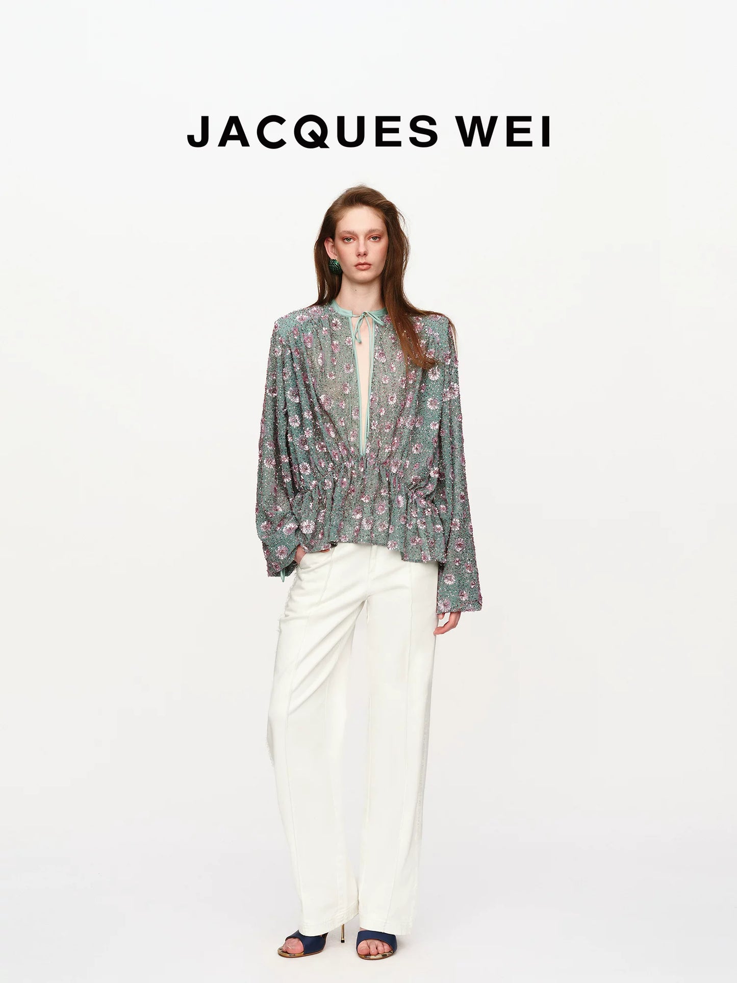 White Frayed-Hem Straight-Leg Trousers