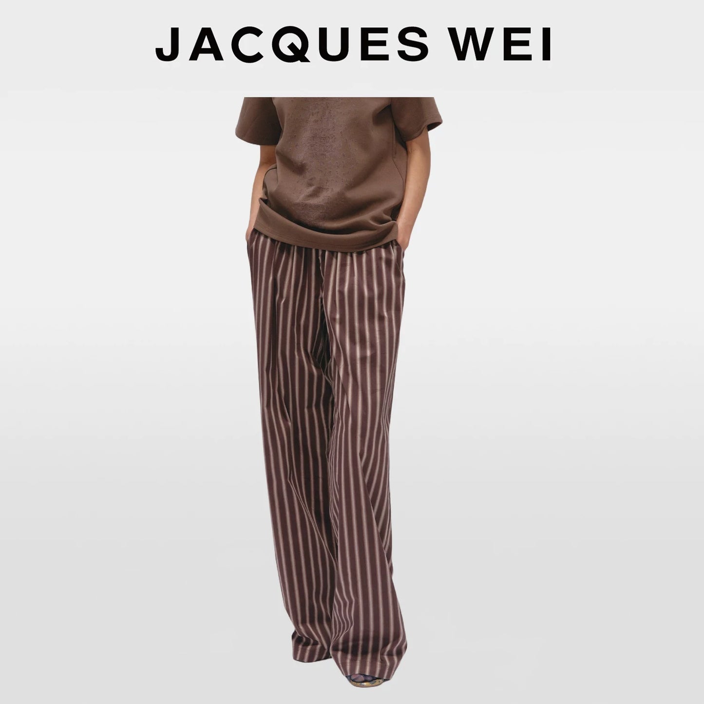 Brown Striped Belted Wide-Leg Trousers