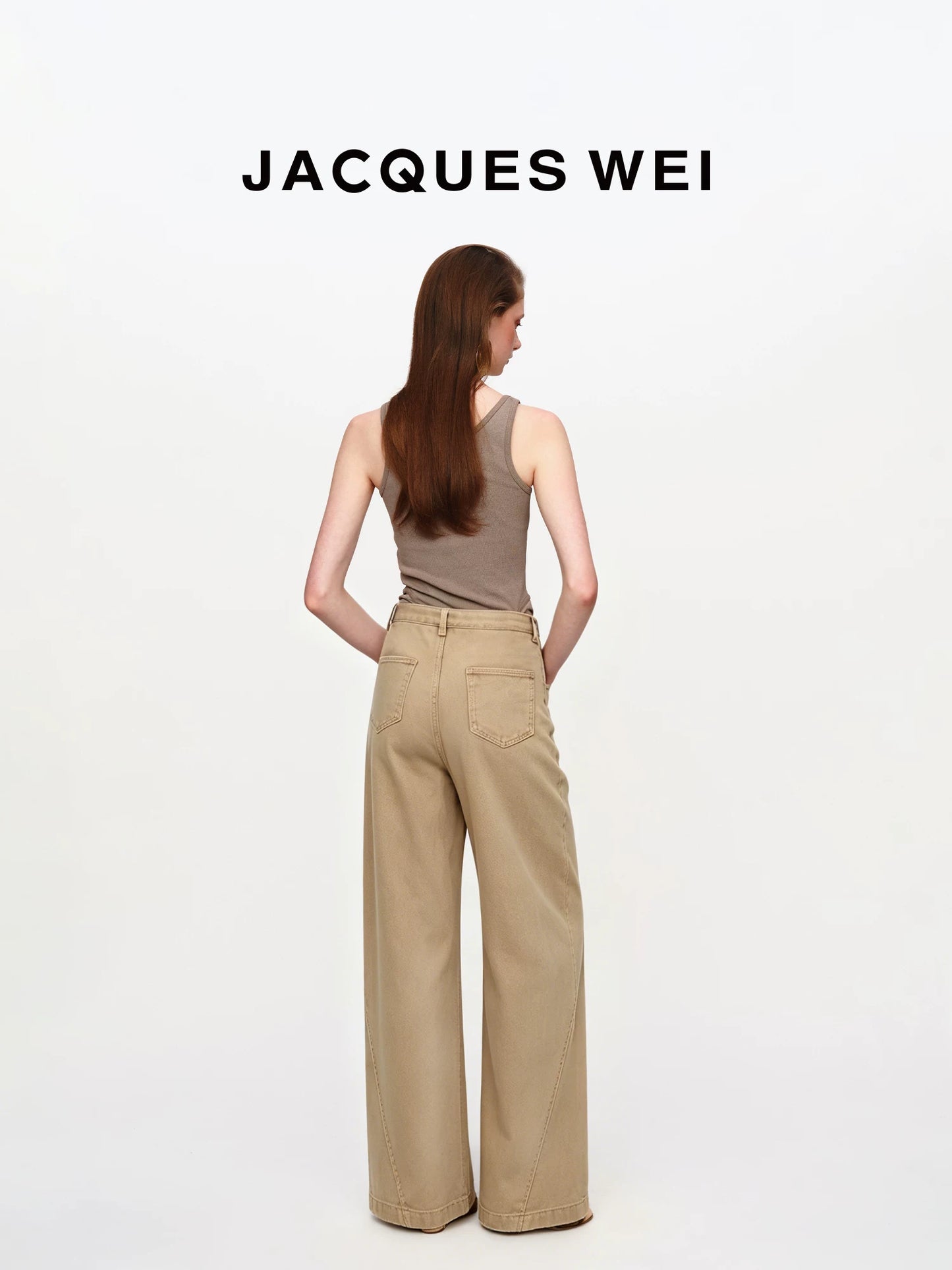 Khaki Casual Wide-Leg Trousers