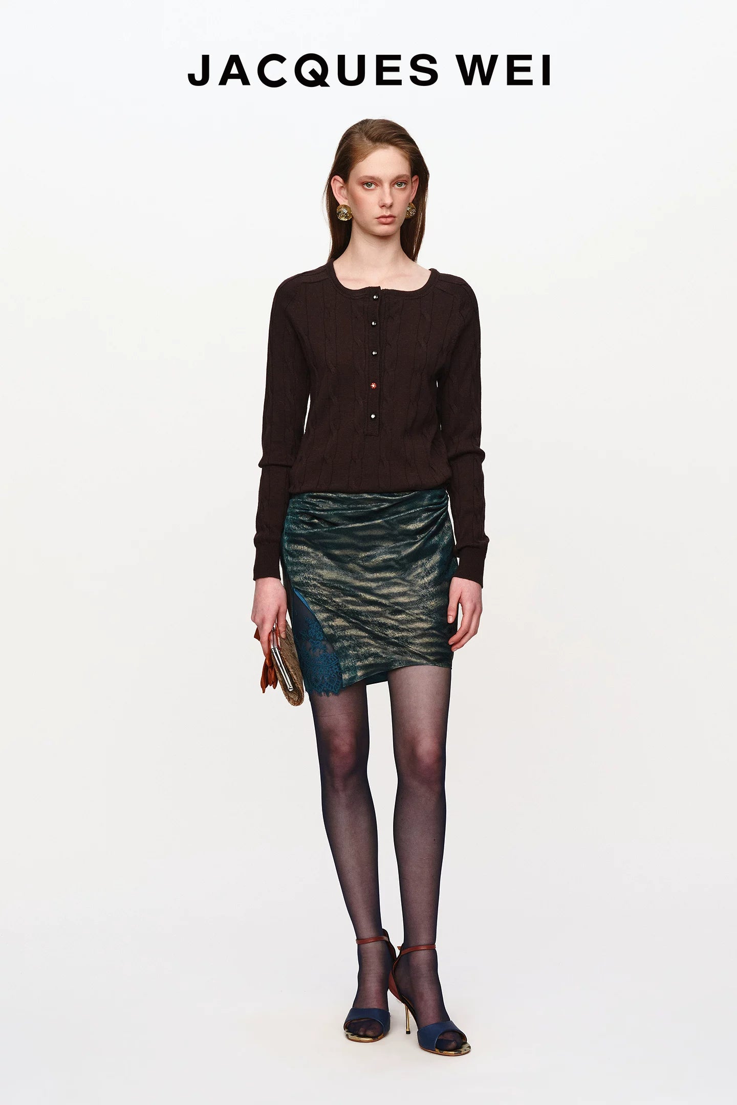 Dark Green Floral Pleated Midi Skirt