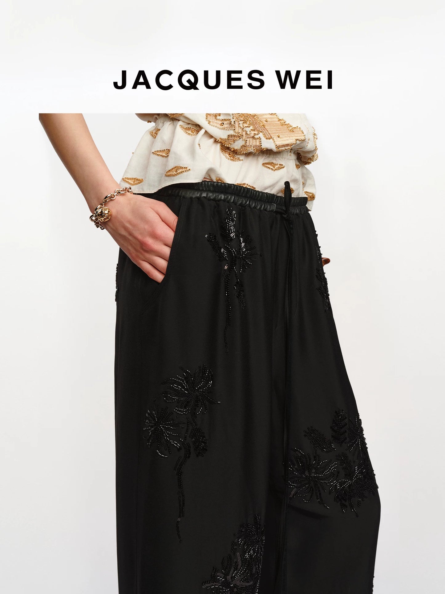 Black Floral Embroidered Tailored Trousers