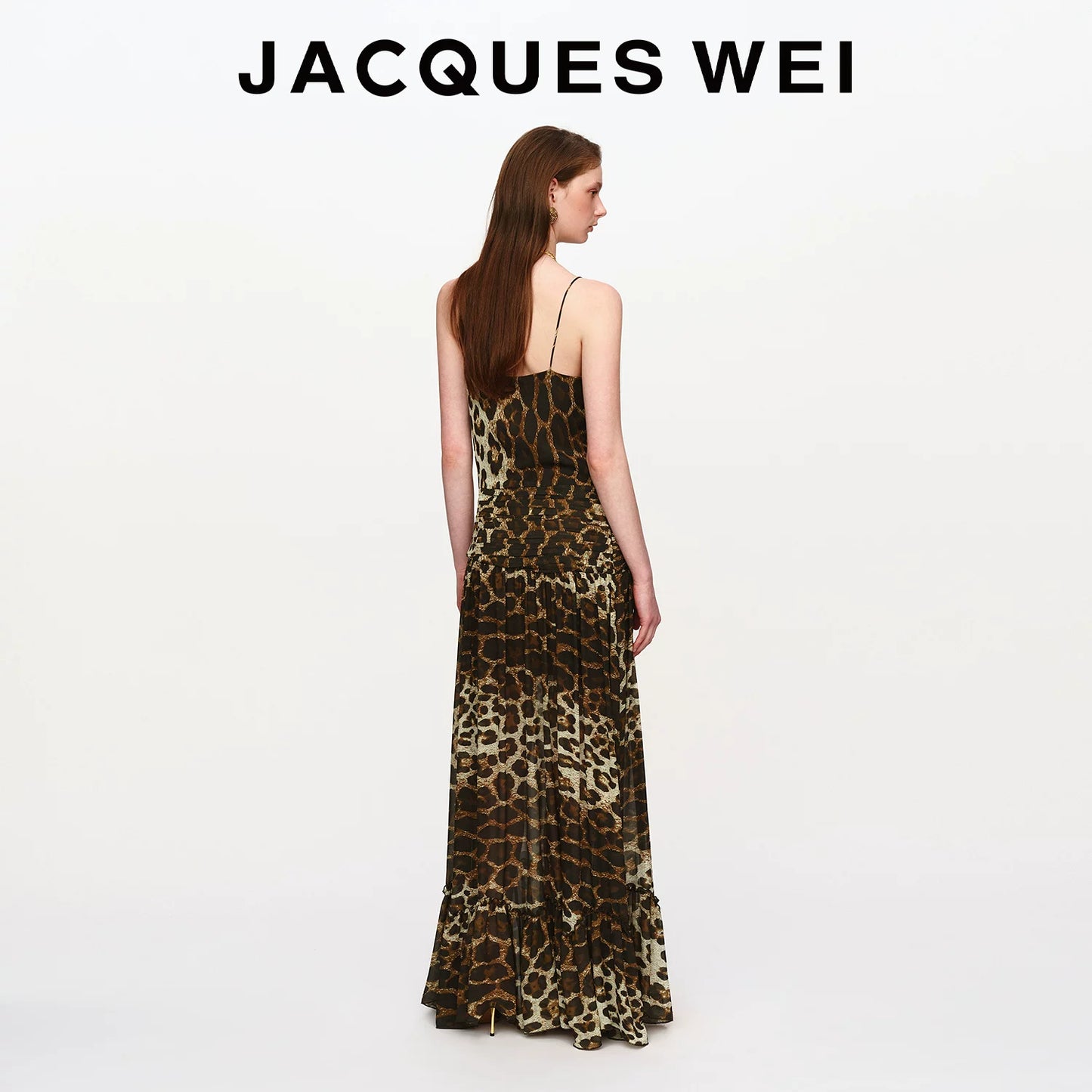 Leopard Print Ruched-Waist Sheer Suspender Dress