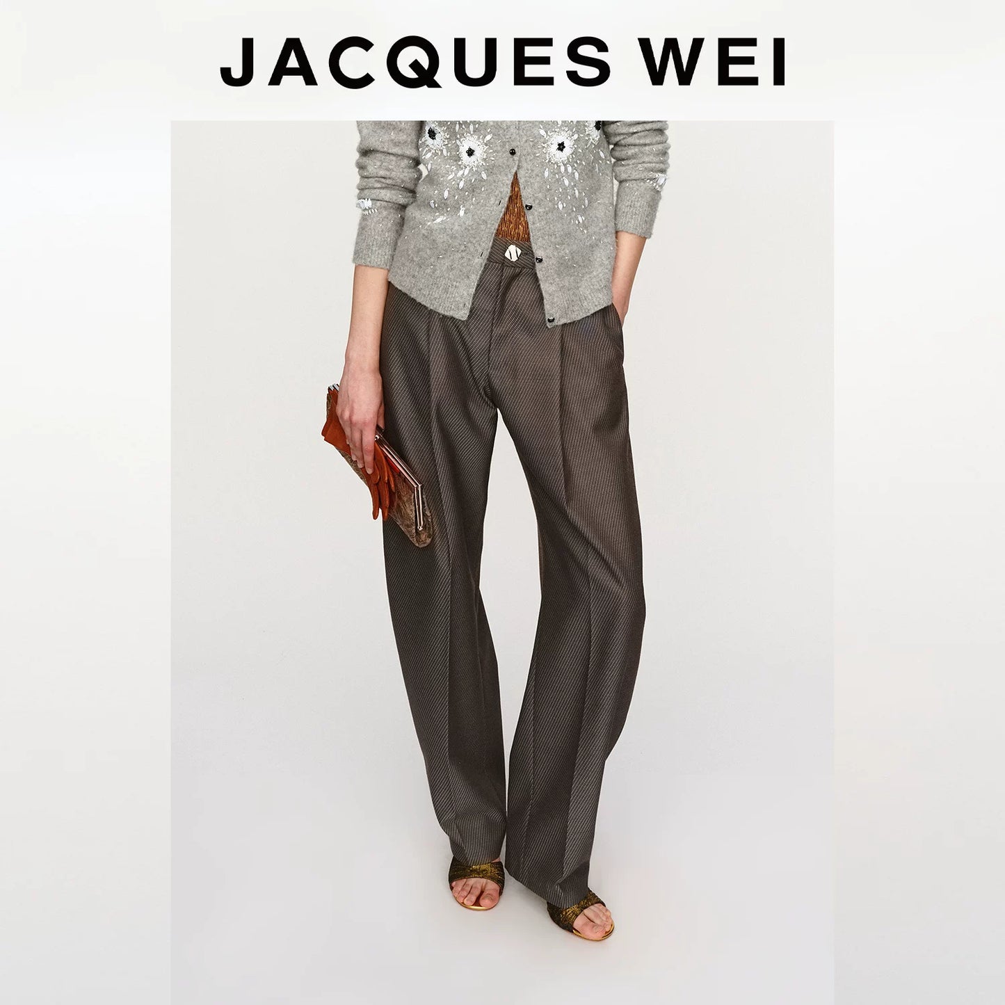 Pewter Grey Wool Blend Pinstripe Trousers