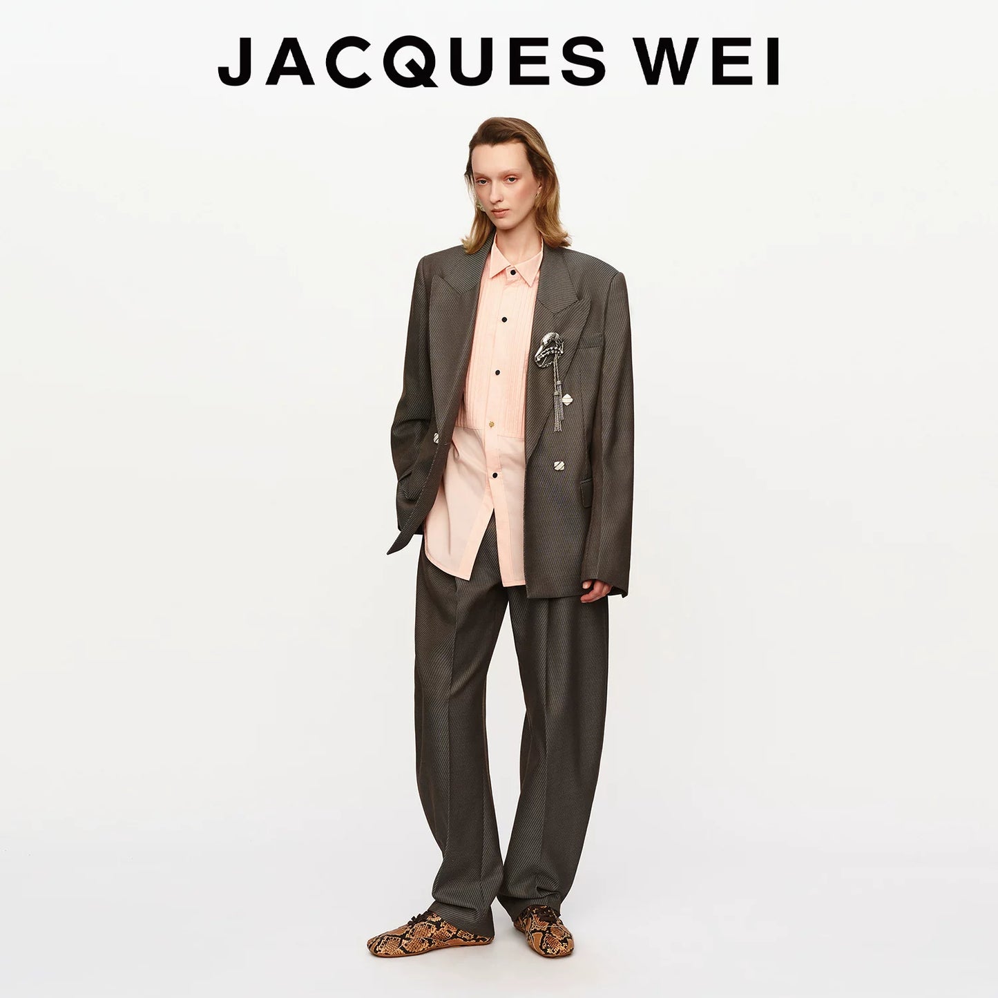 Pewter Grey Wool Blend Pinstripe Blazer