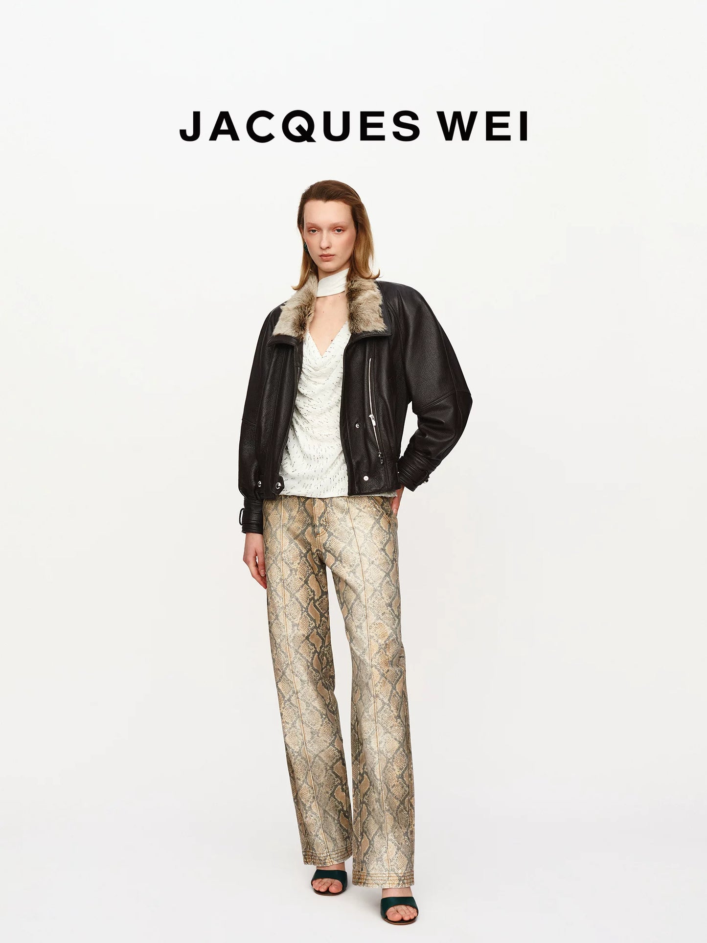 Dark Brown Crinkled Leather Collar Jacket