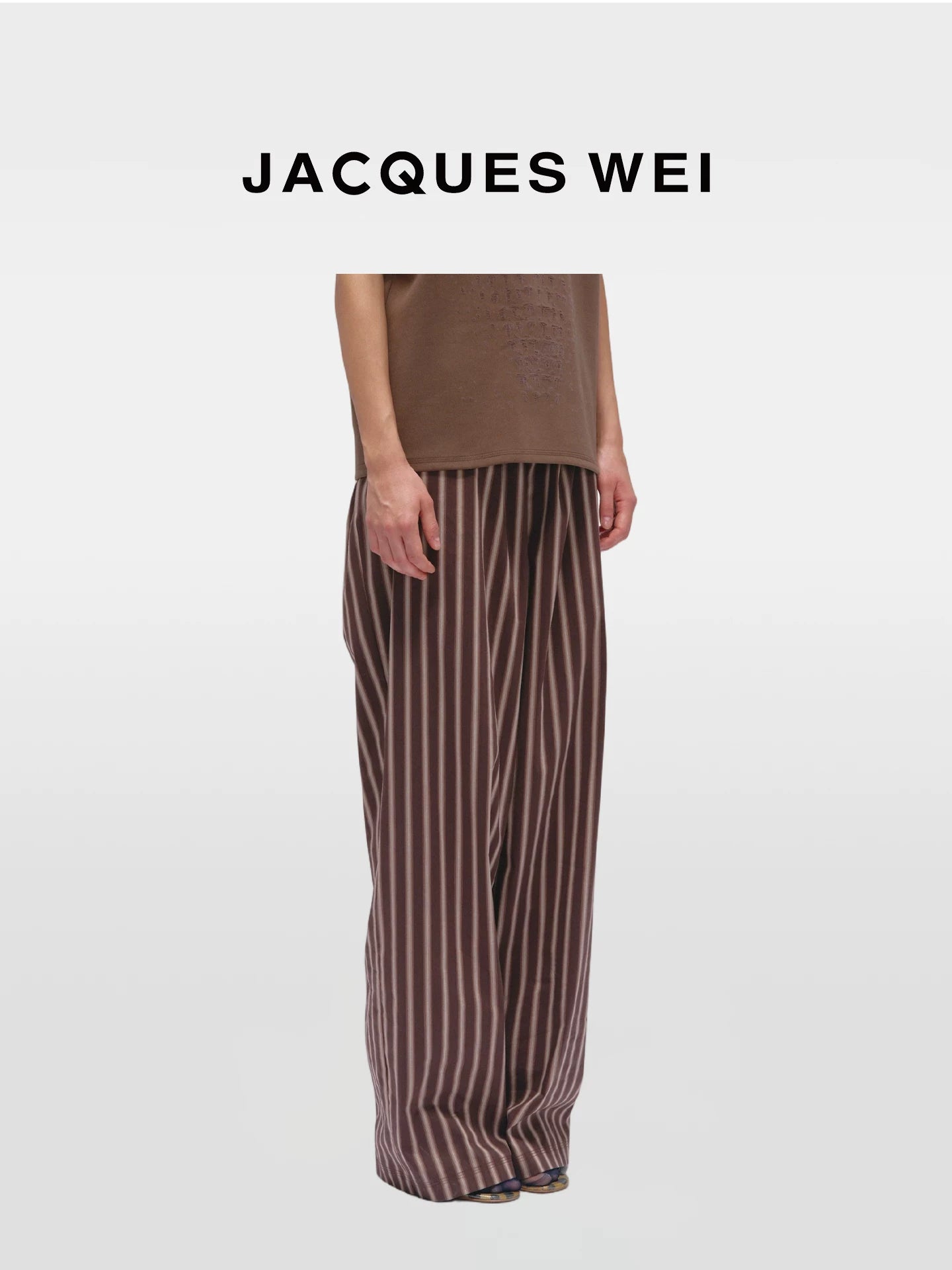 Brown Striped Belted Wide-Leg Trousers