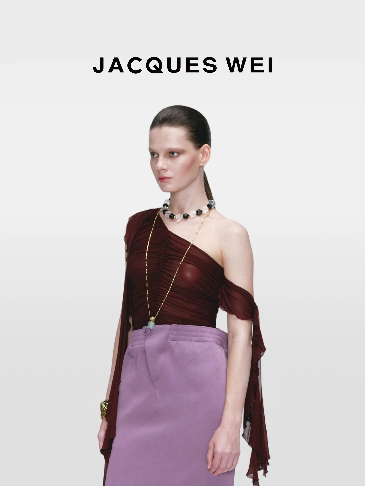 Dark Brown Draped Mesh Top