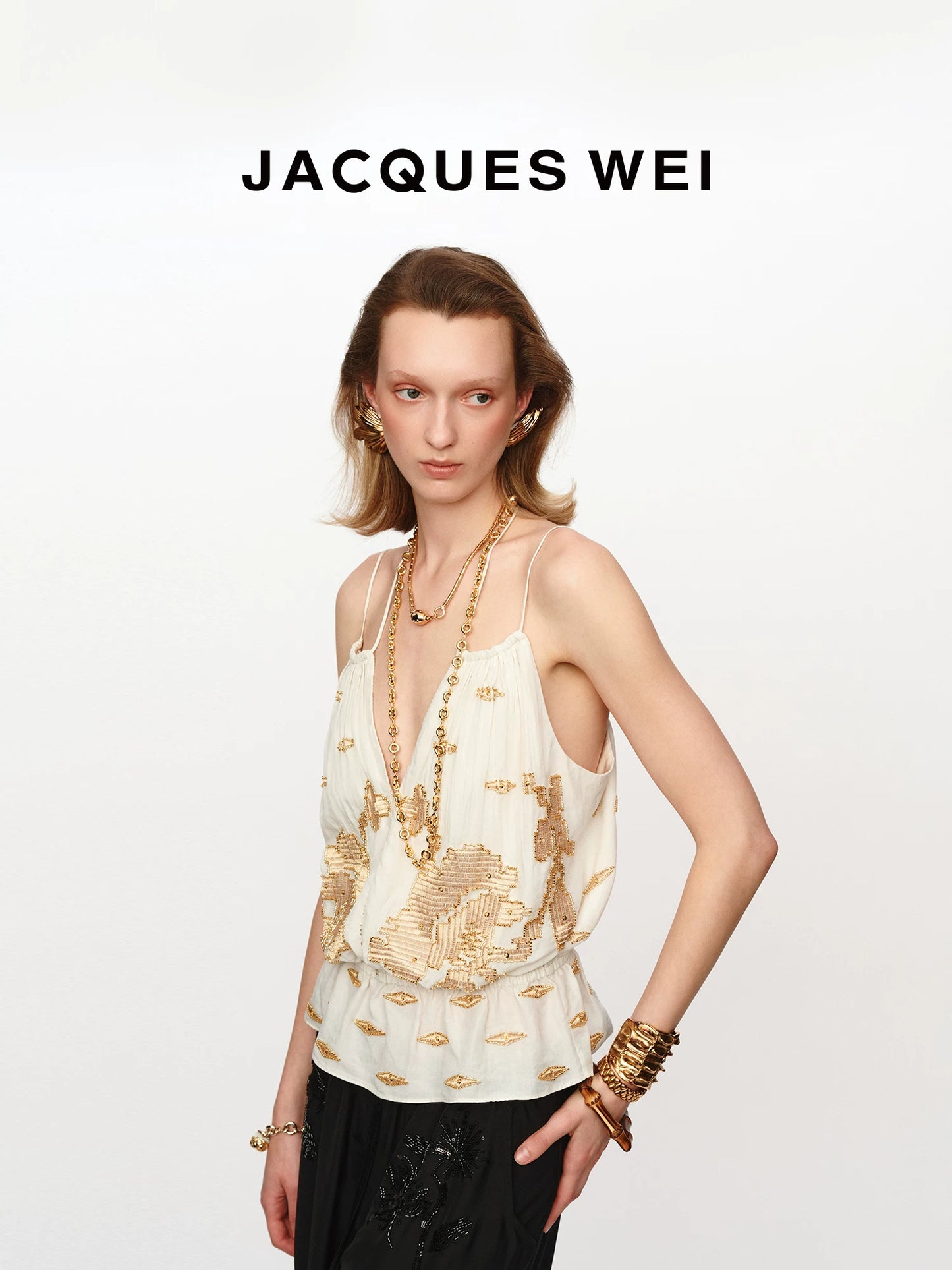 White Embroidered Silk Cami