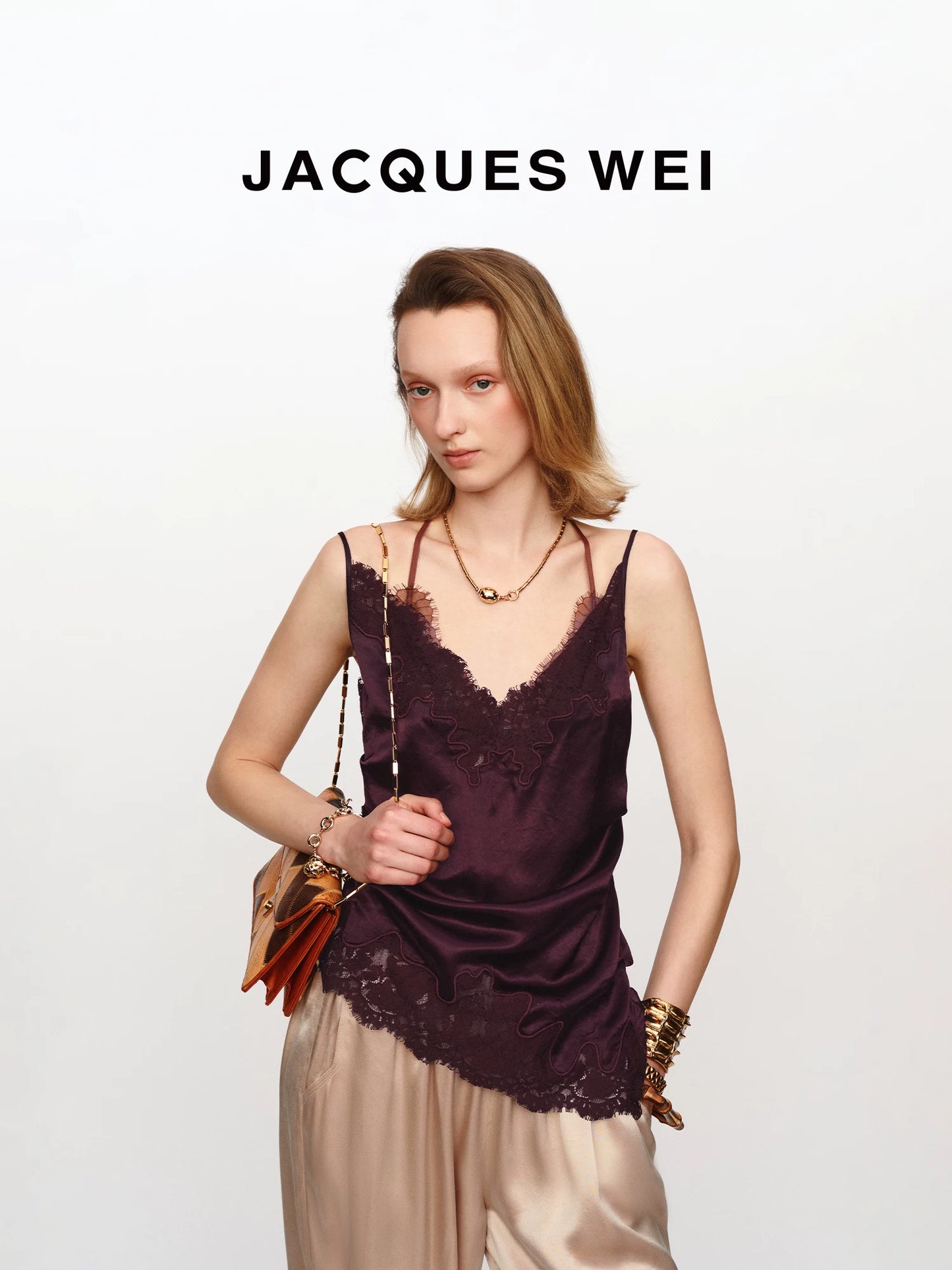 Purple Satin Lace-Up Cami