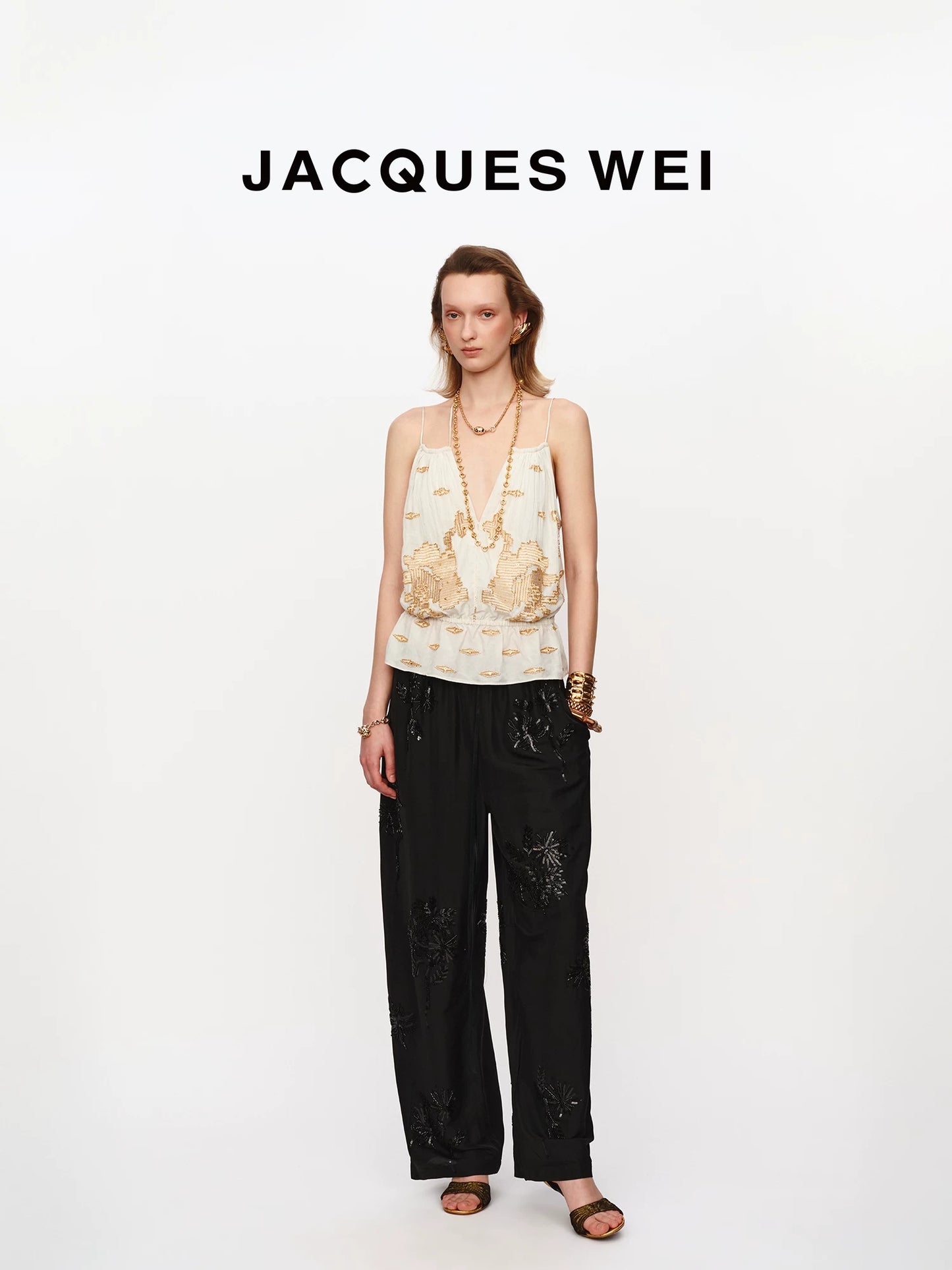 Black Floral Embroidered Tailored Trousers