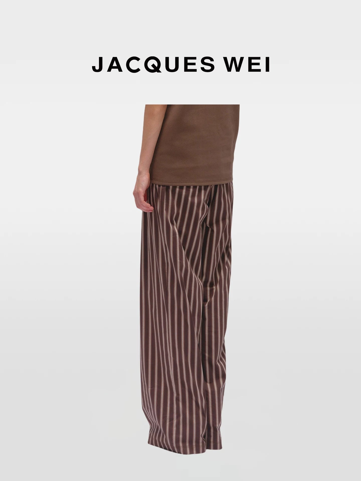 Brown Striped Belted Wide-Leg Trousers