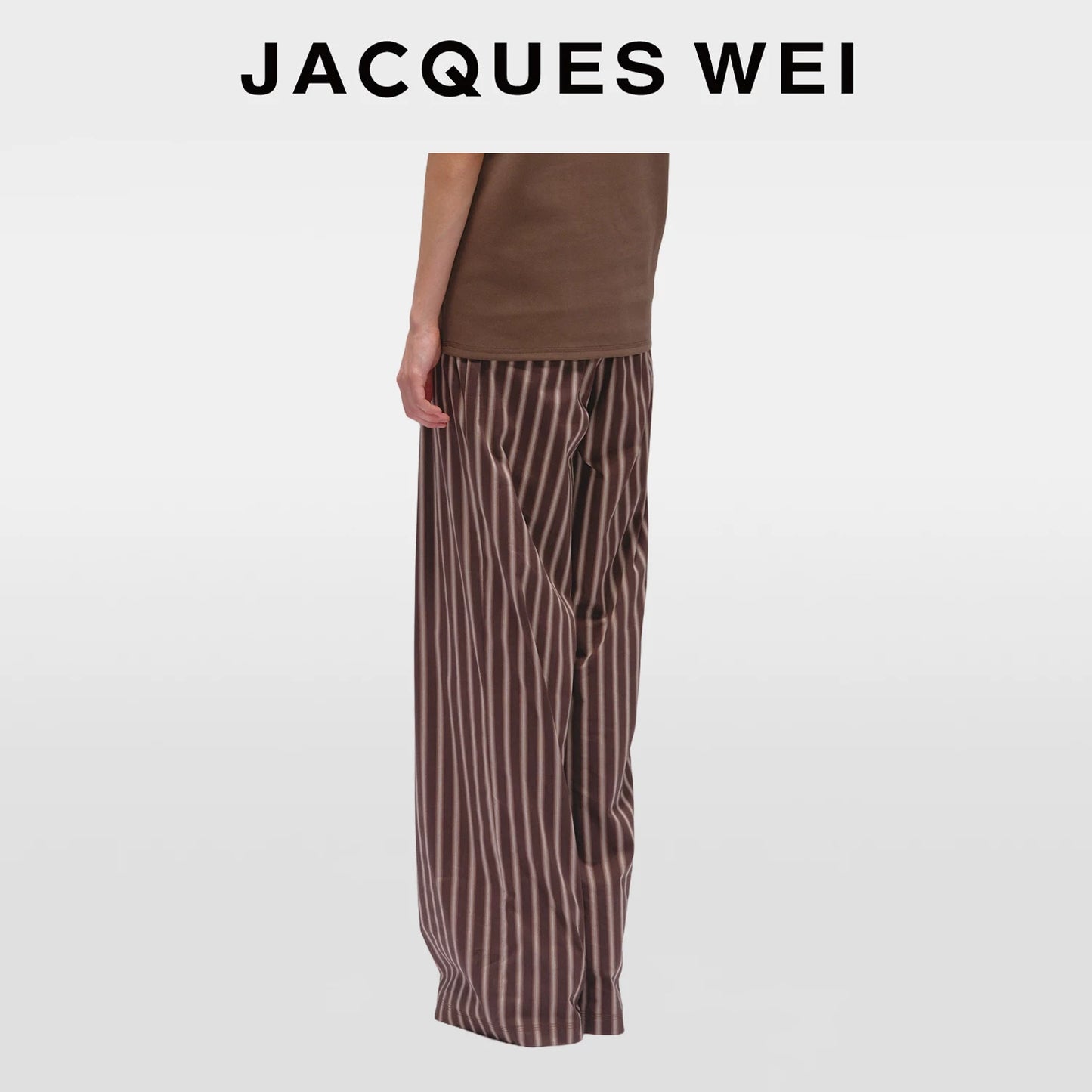 Brown Striped Belted Wide-Leg Trousers
