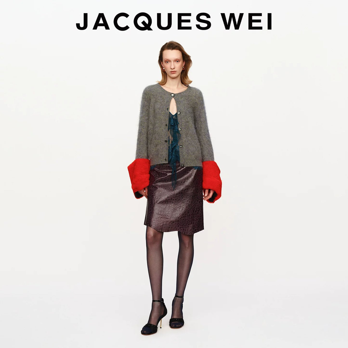 Merino Wool Knit Cardigan with Detachable Leather Sleeves