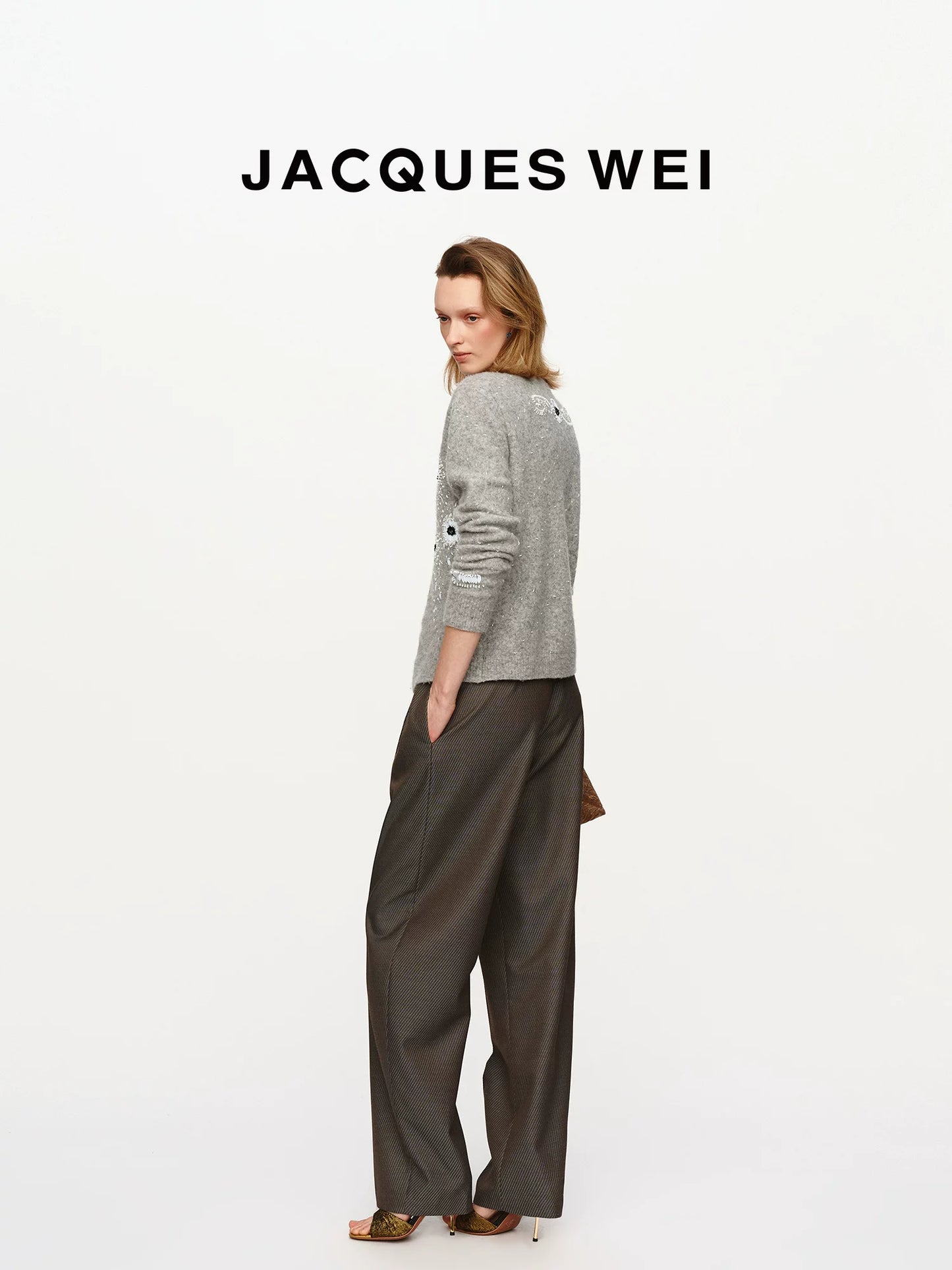Pewter Grey Wool Blend Pinstripe Trousers