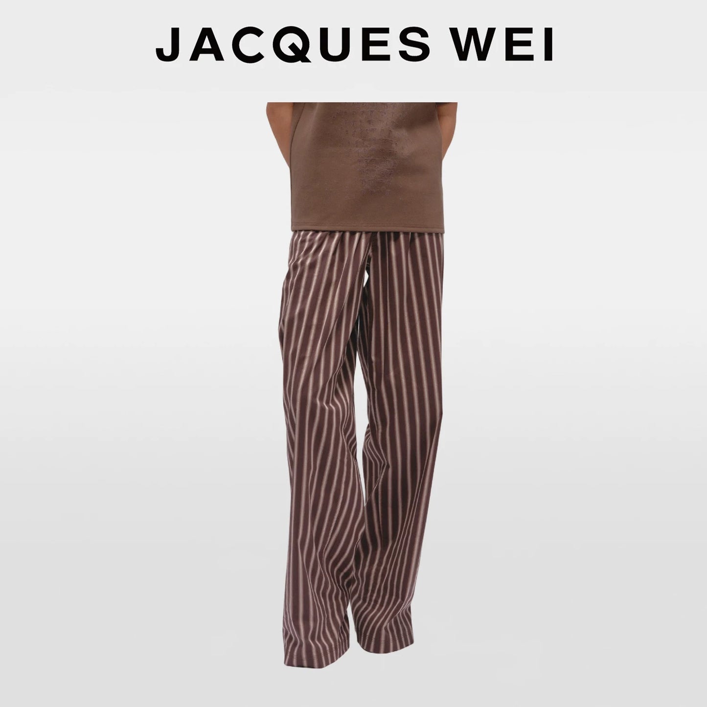Brown Striped Belted Wide-Leg Trousers