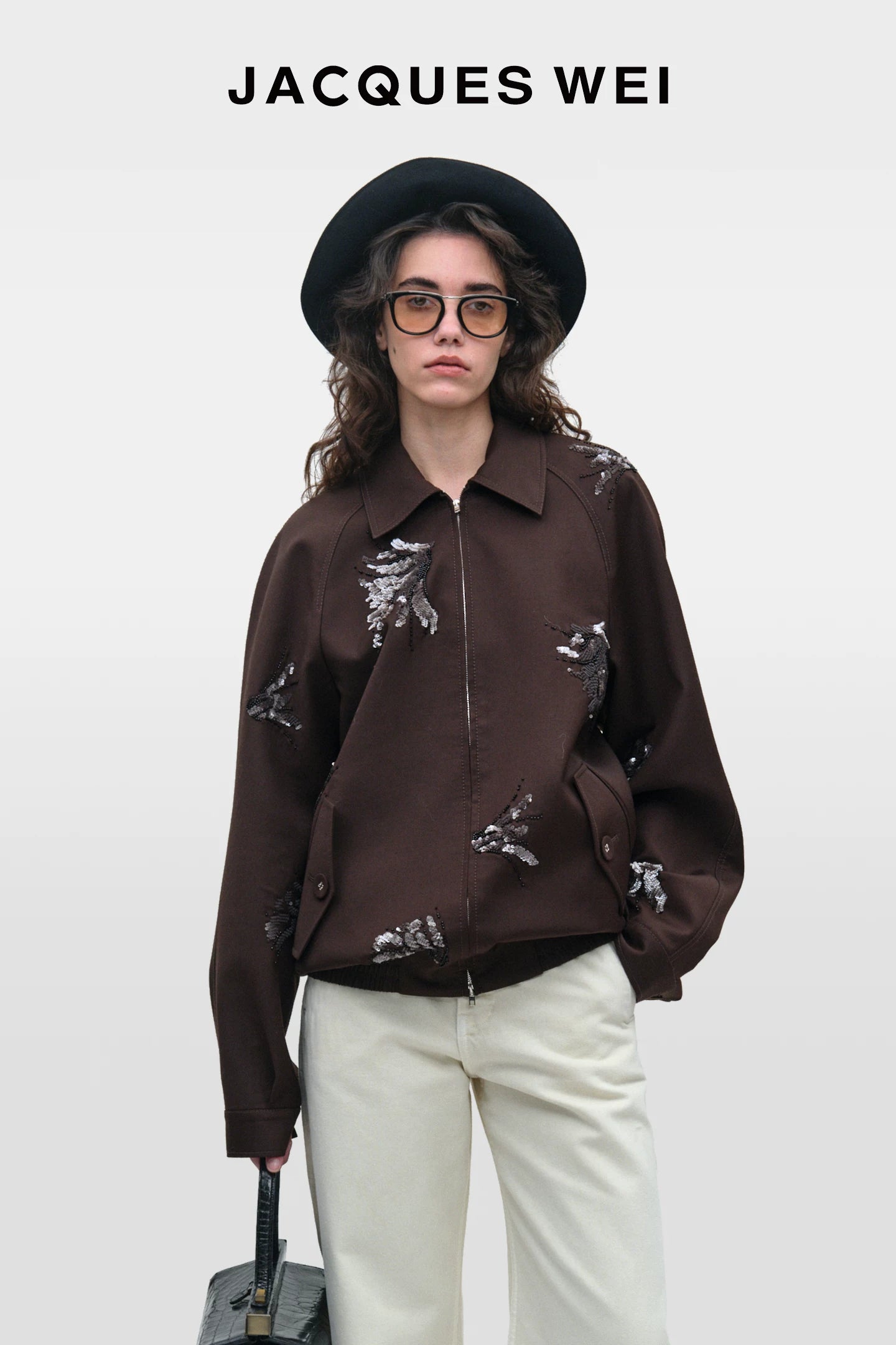 Dark Brown Floral-Embroidered Jacket