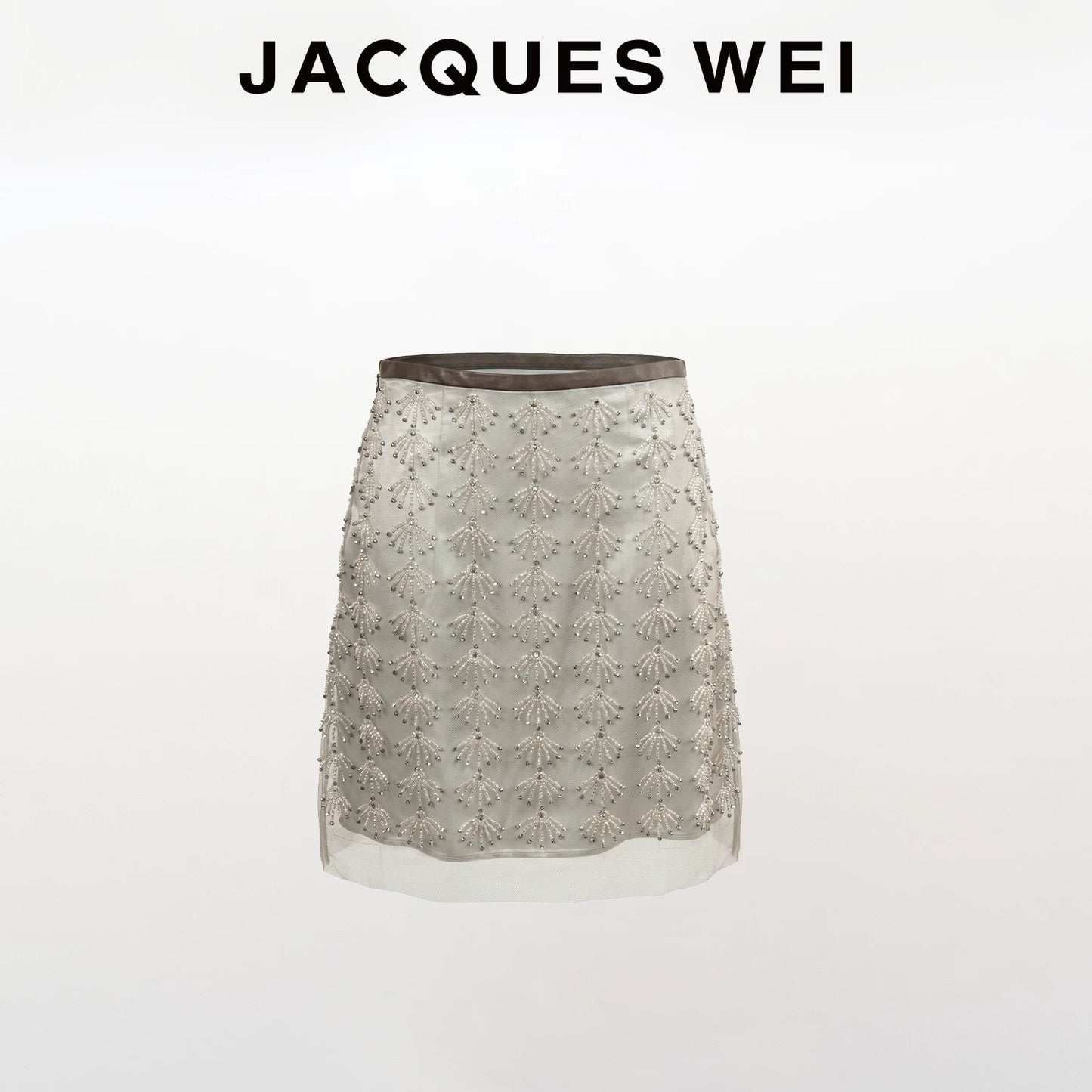 Silver Embellished Satin Midi Skirt