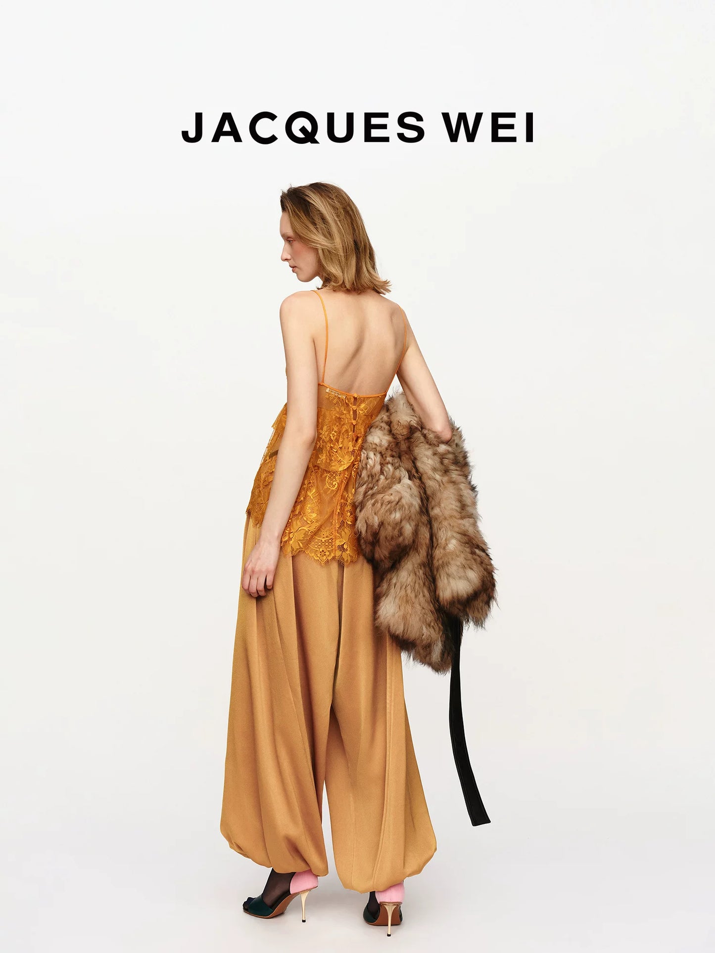 Leather Panel Drawstring Silk Trousers