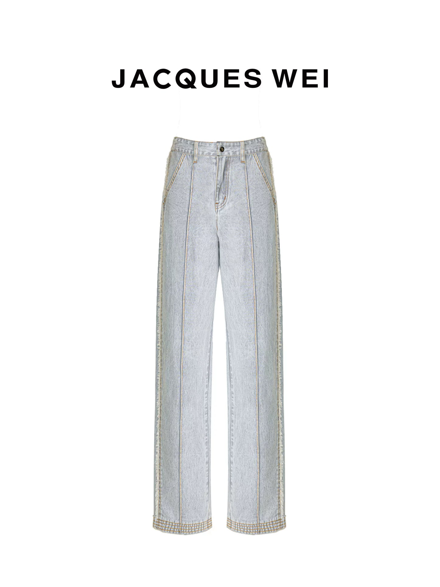 Light Gray Frayed Straight-Leg Jeans