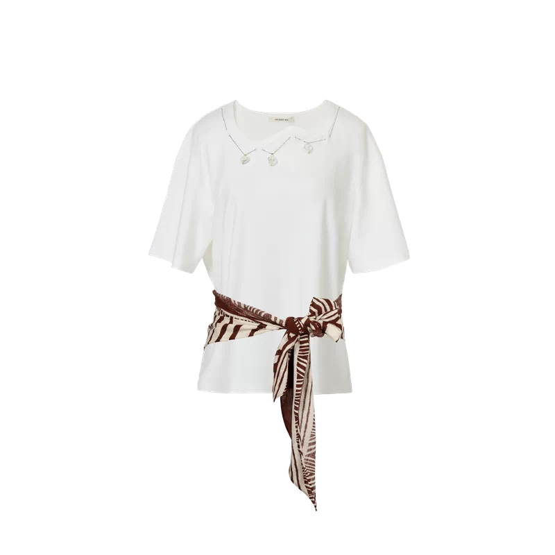 White Pearl Embellished Cotton Tee