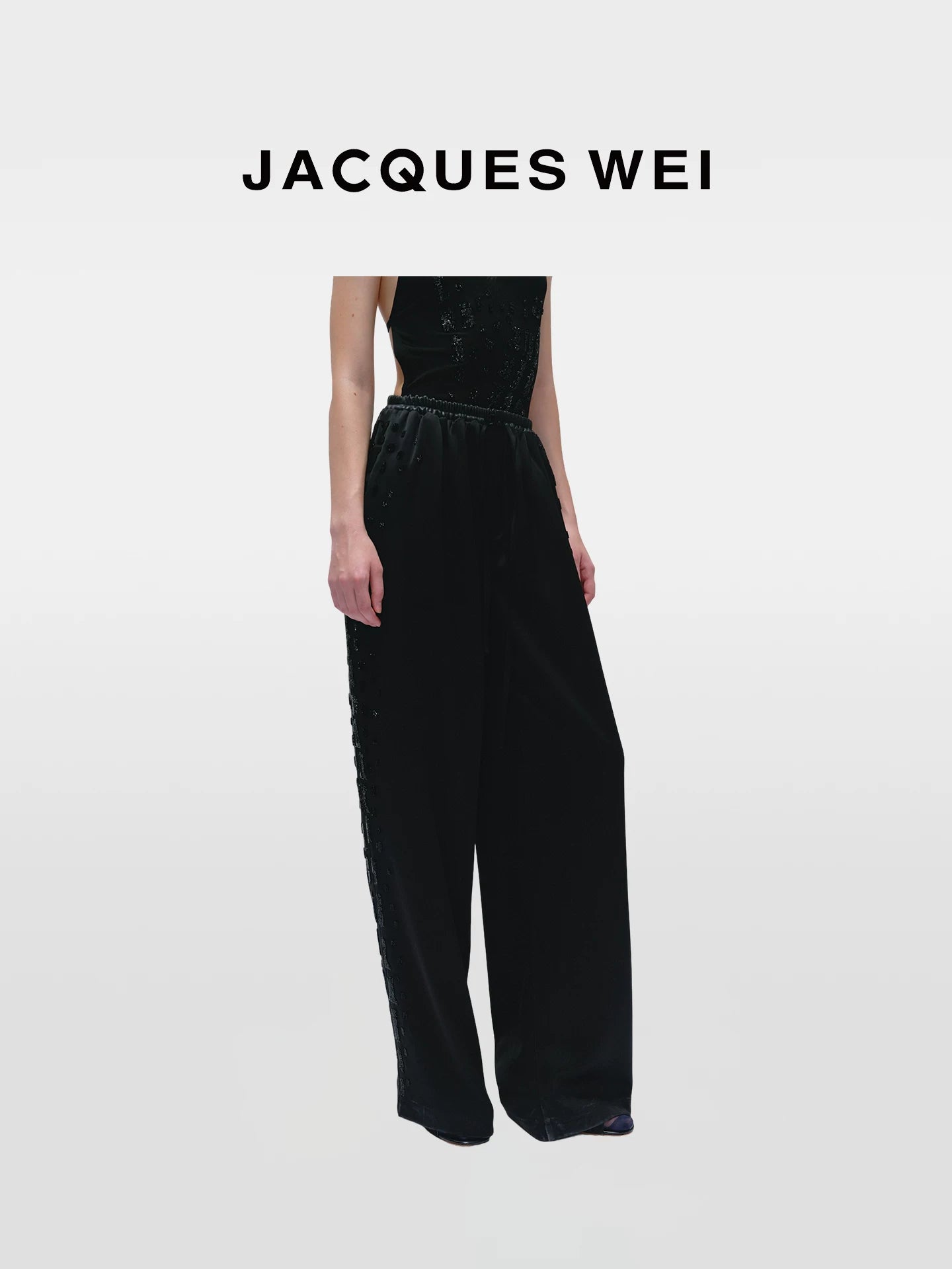 Black Snake Print Satin Wide-Leg Pants