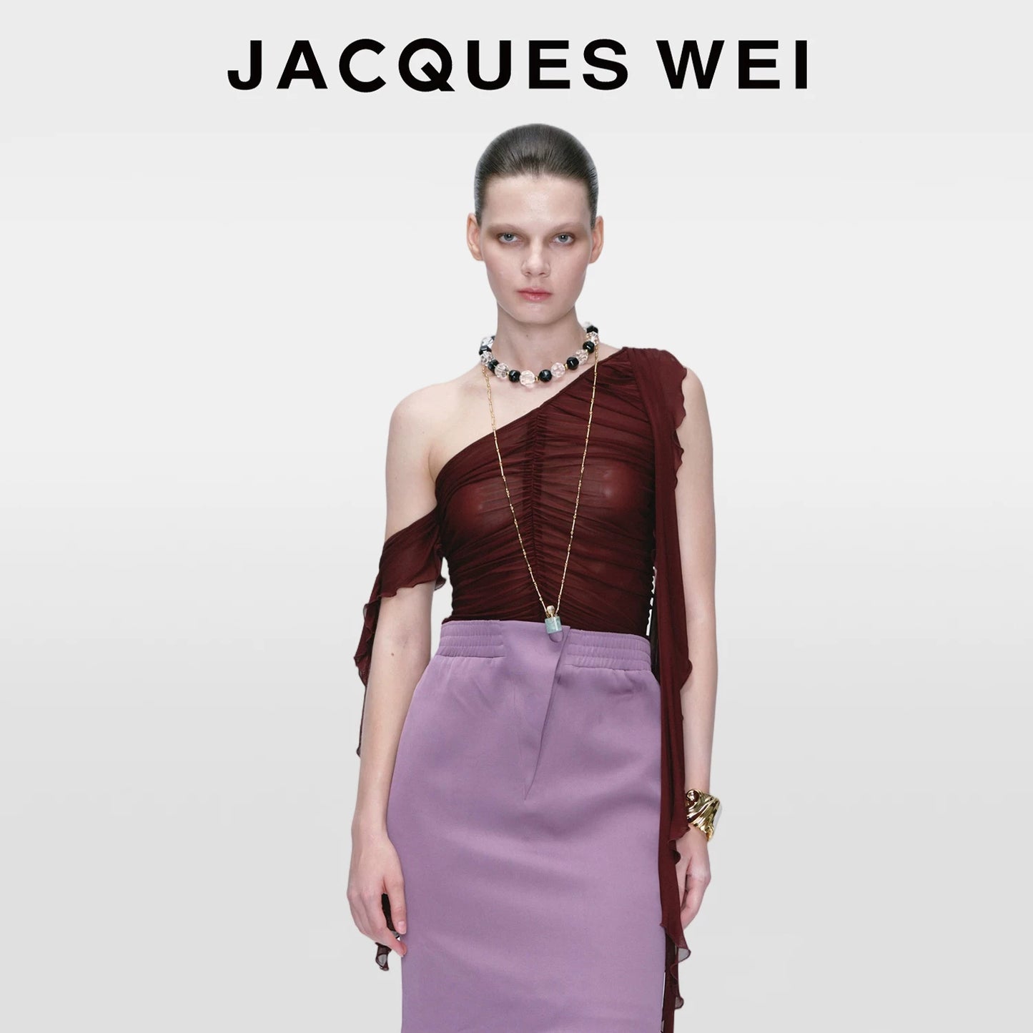 Dark Brown Draped Mesh Top