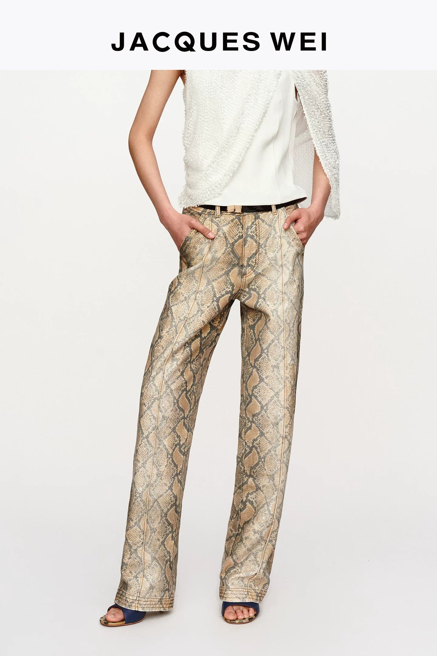 Vintage Snake Print Straight-Leg Trousers