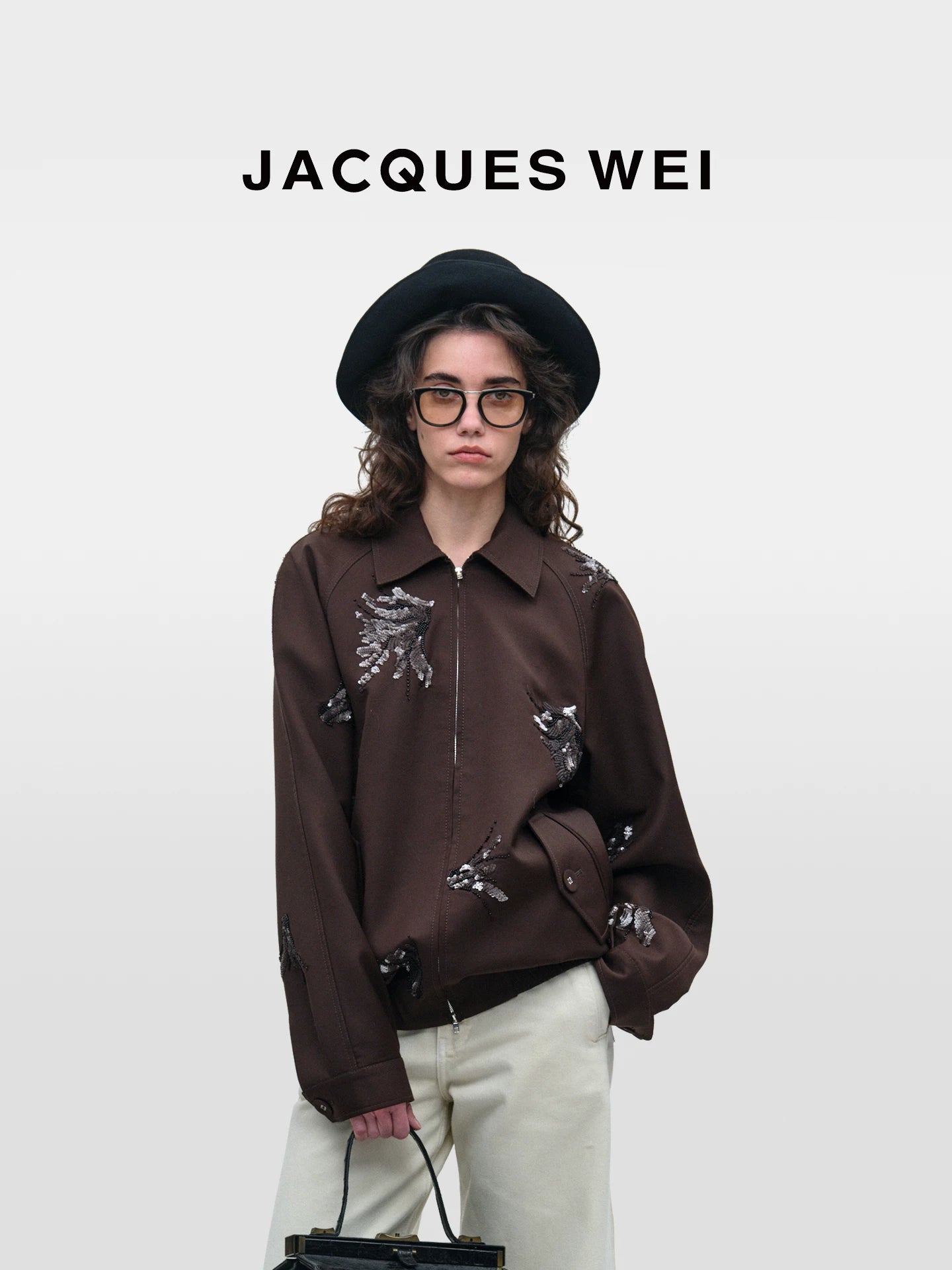 Dark Brown Floral-Embroidered Jacket