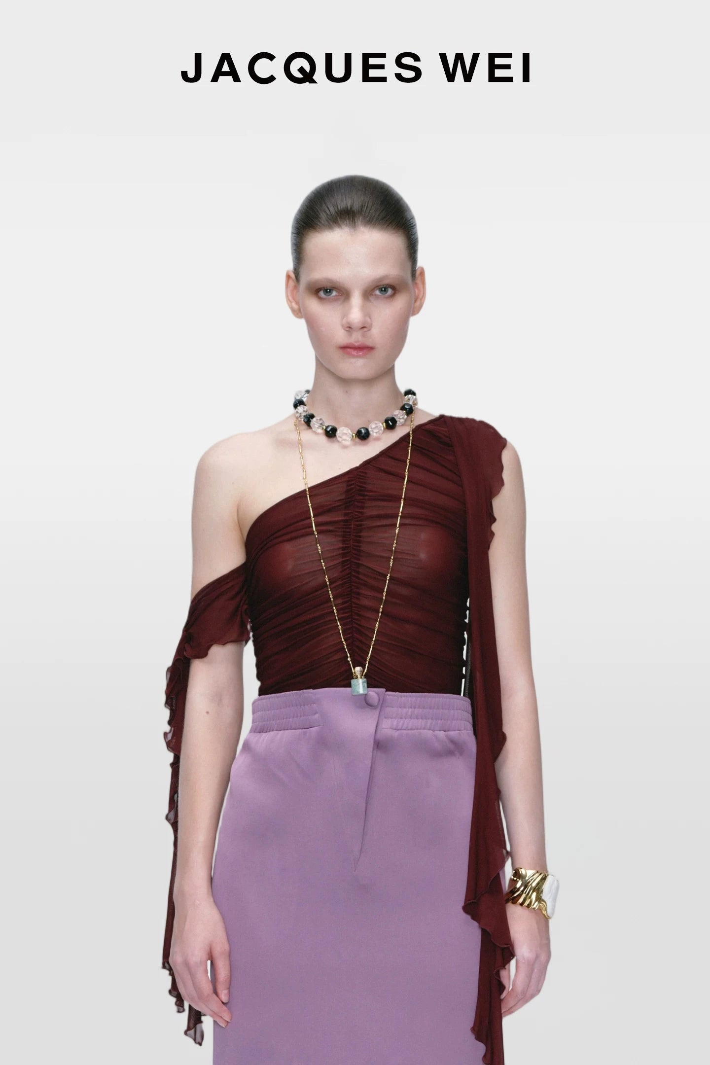 Dark Brown Draped Mesh Top