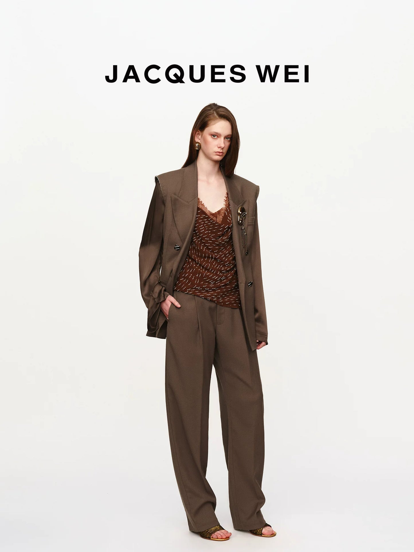 Dark Camel Double-Breasted Wool Blazer