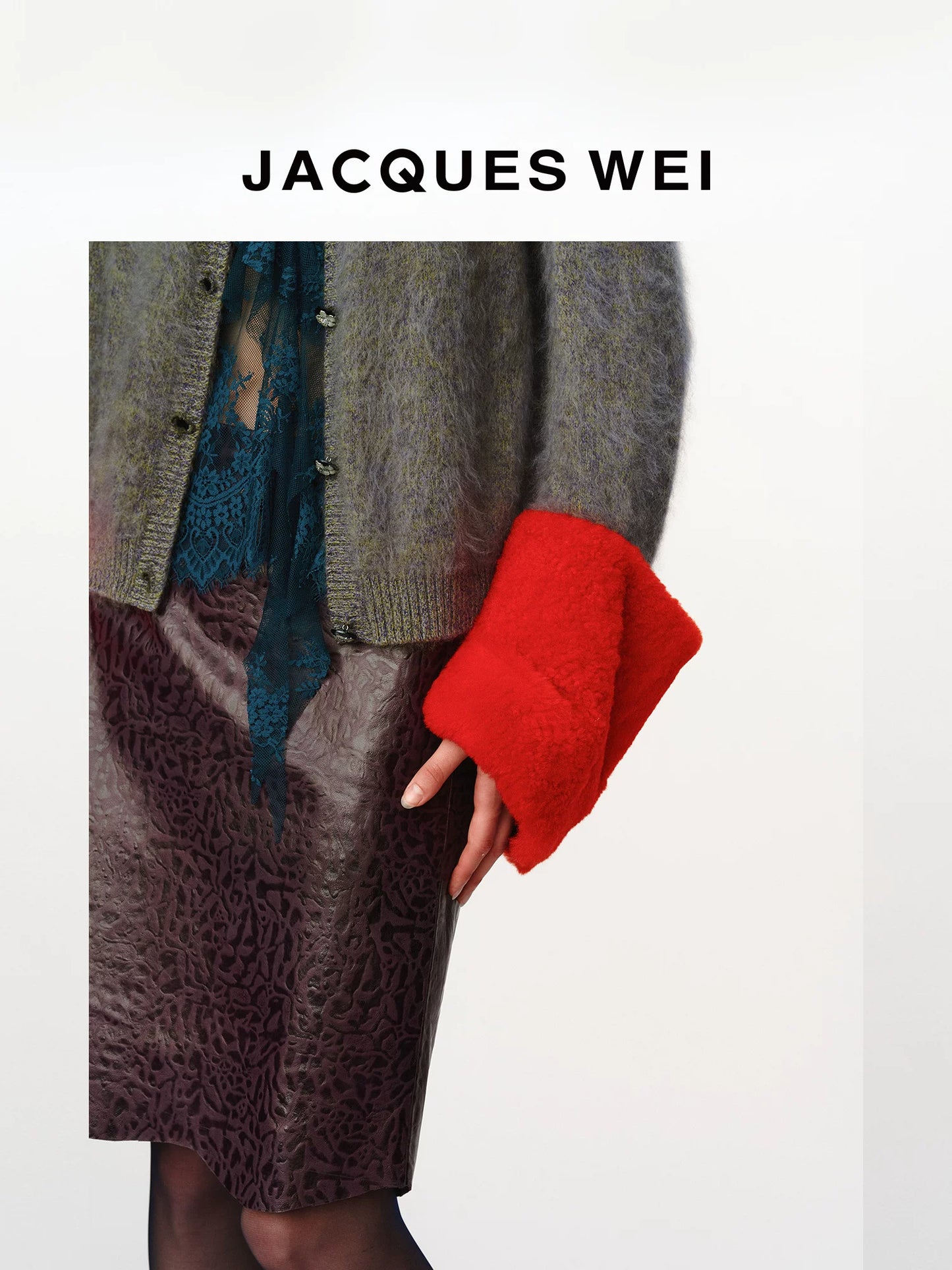 Merino Wool Knit Cardigan with Detachable Leather Sleeves