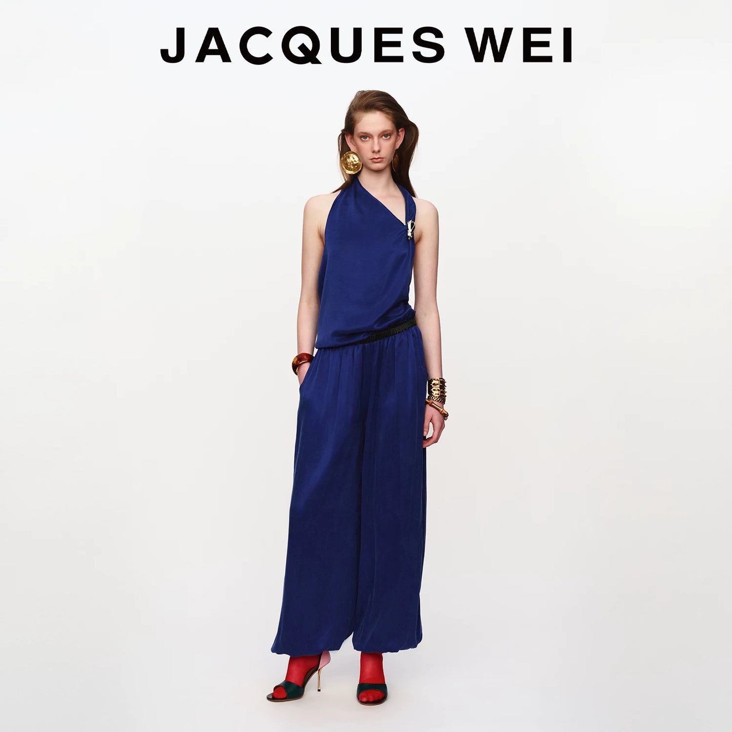Sapphire Blue Pleated Lantern Pants