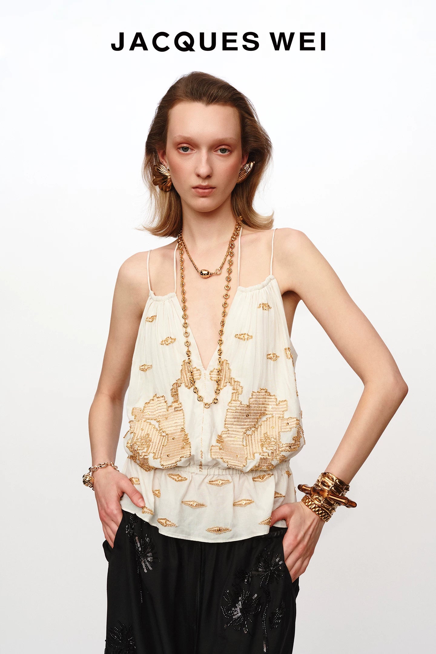 White Embroidered Silk Cami