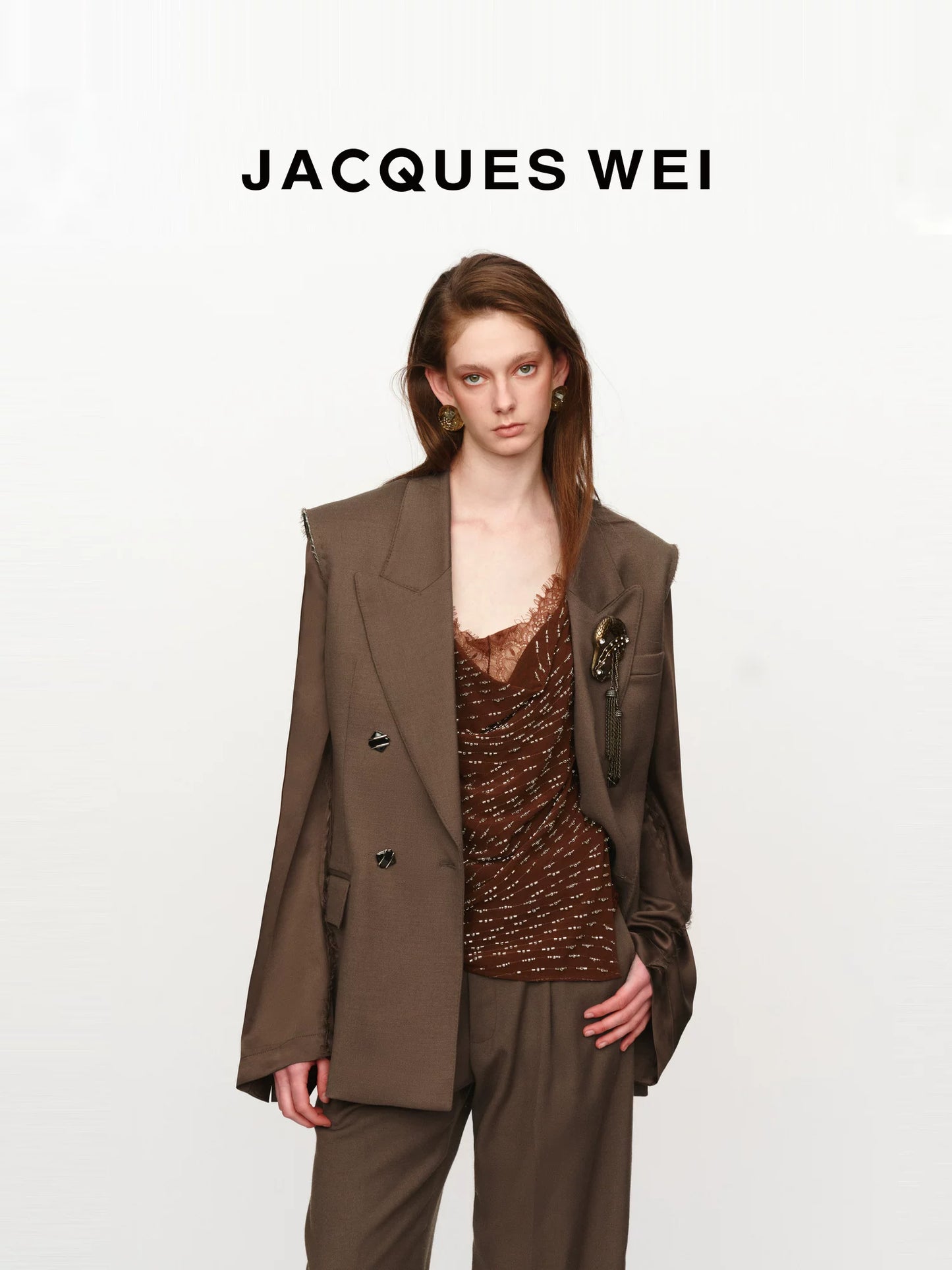 Dark Camel Double-Breasted Wool Blazer