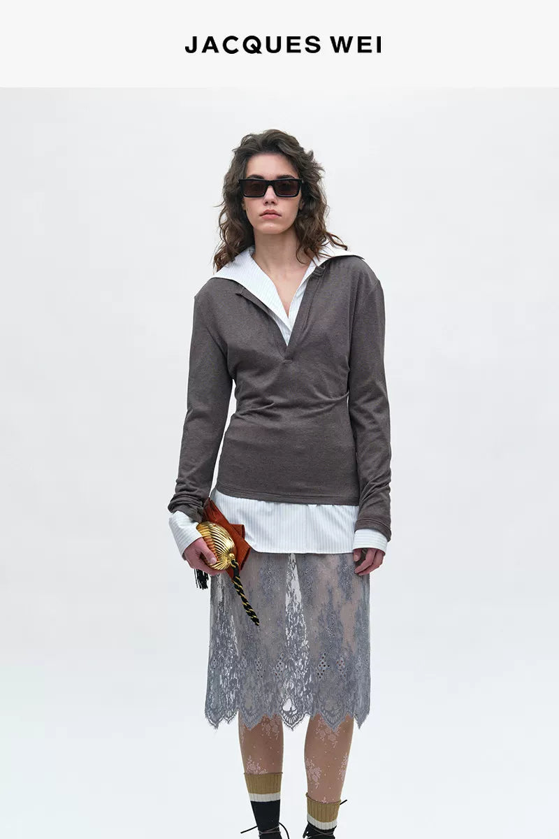 Grey Draped Pleated Midi Skirt