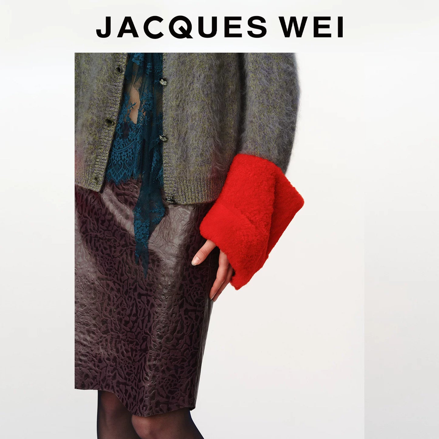 Merino Wool Knit Cardigan with Detachable Leather Sleeves