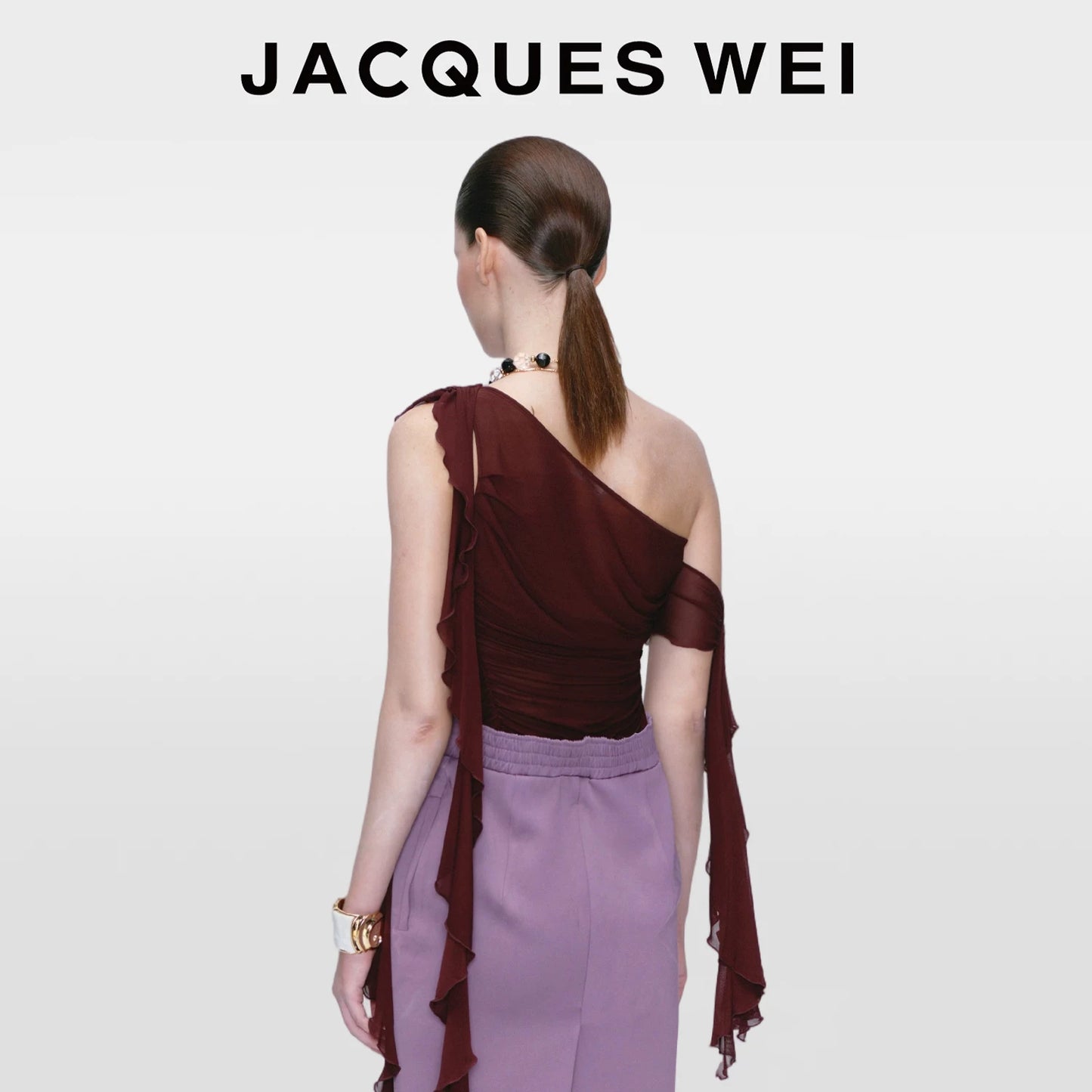 Dark Brown Draped Mesh Top